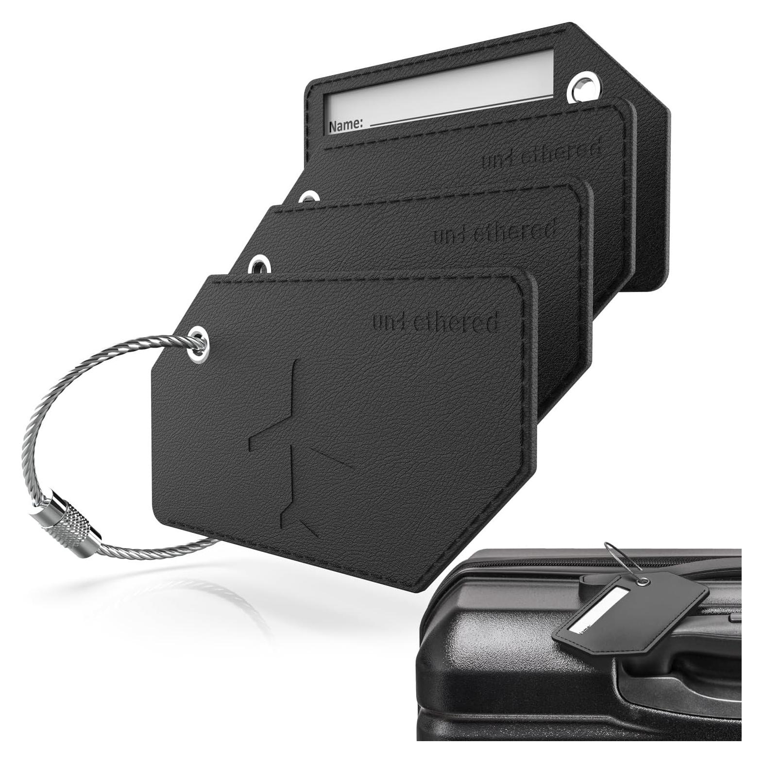 Juego de Etiquetas de Equipaje Untethered 4 Piezas Cuero Negro