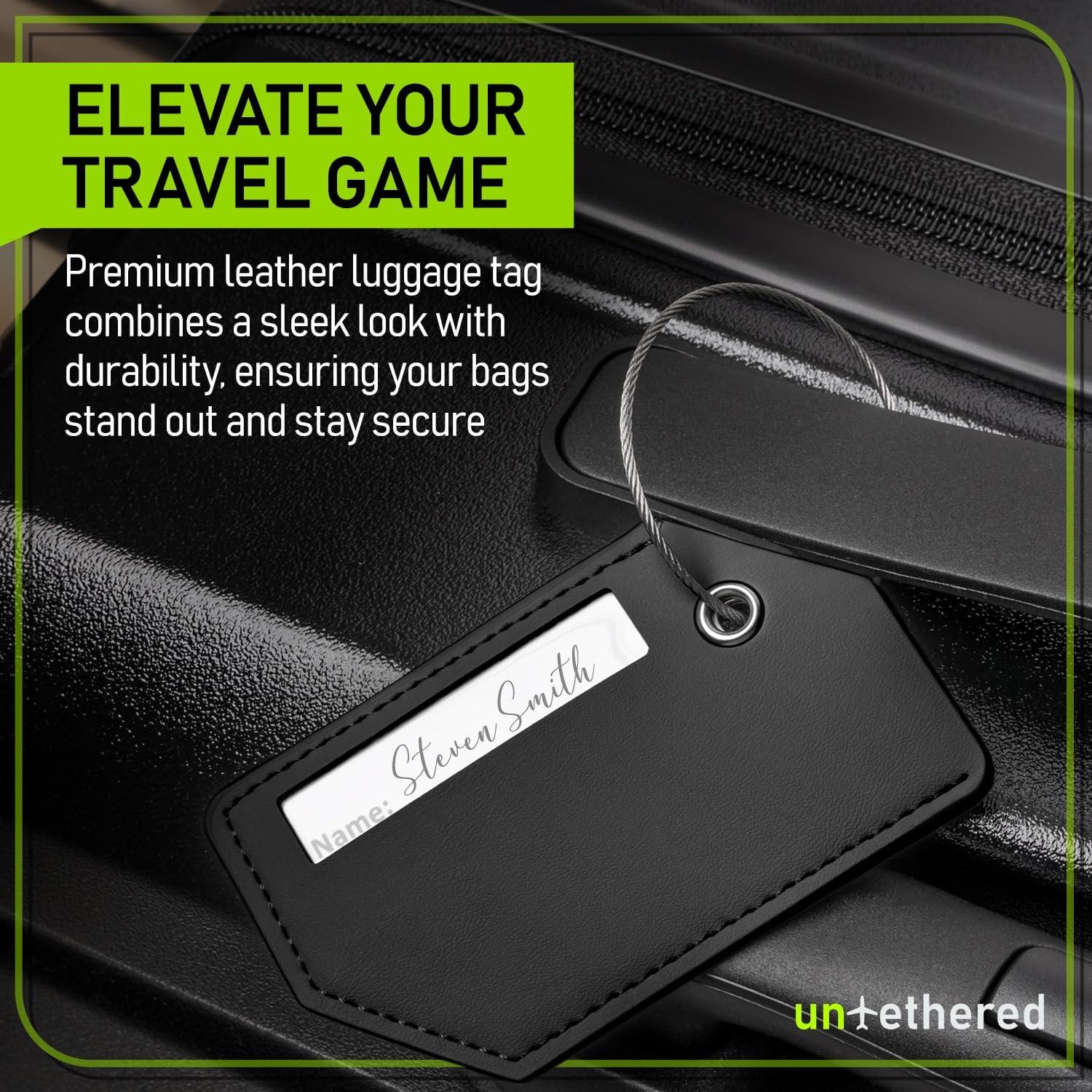 Juego de Etiquetas de Equipaje Untethered 4 Piezas Cuero Negro