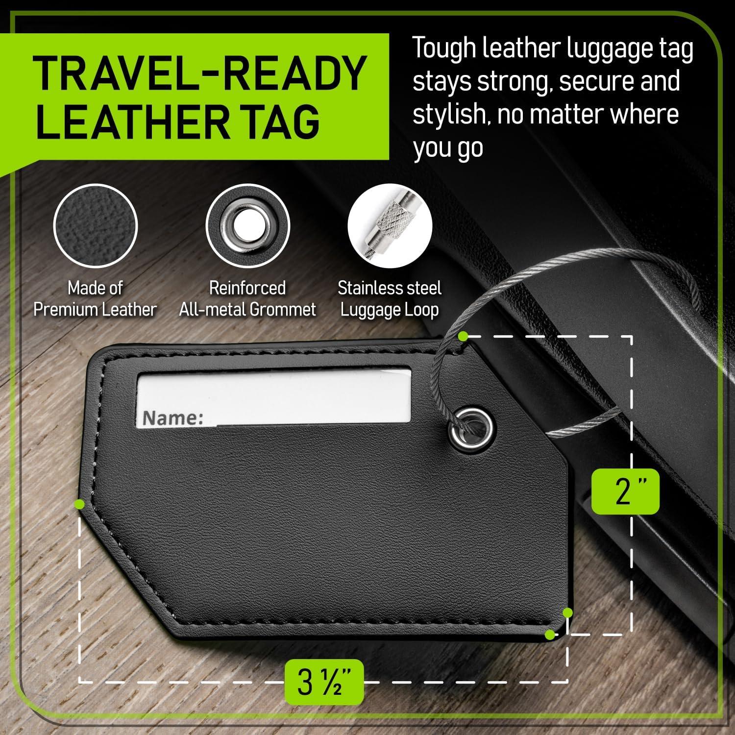 Juego de Etiquetas de Equipaje Untethered 4 Piezas Cuero Negro