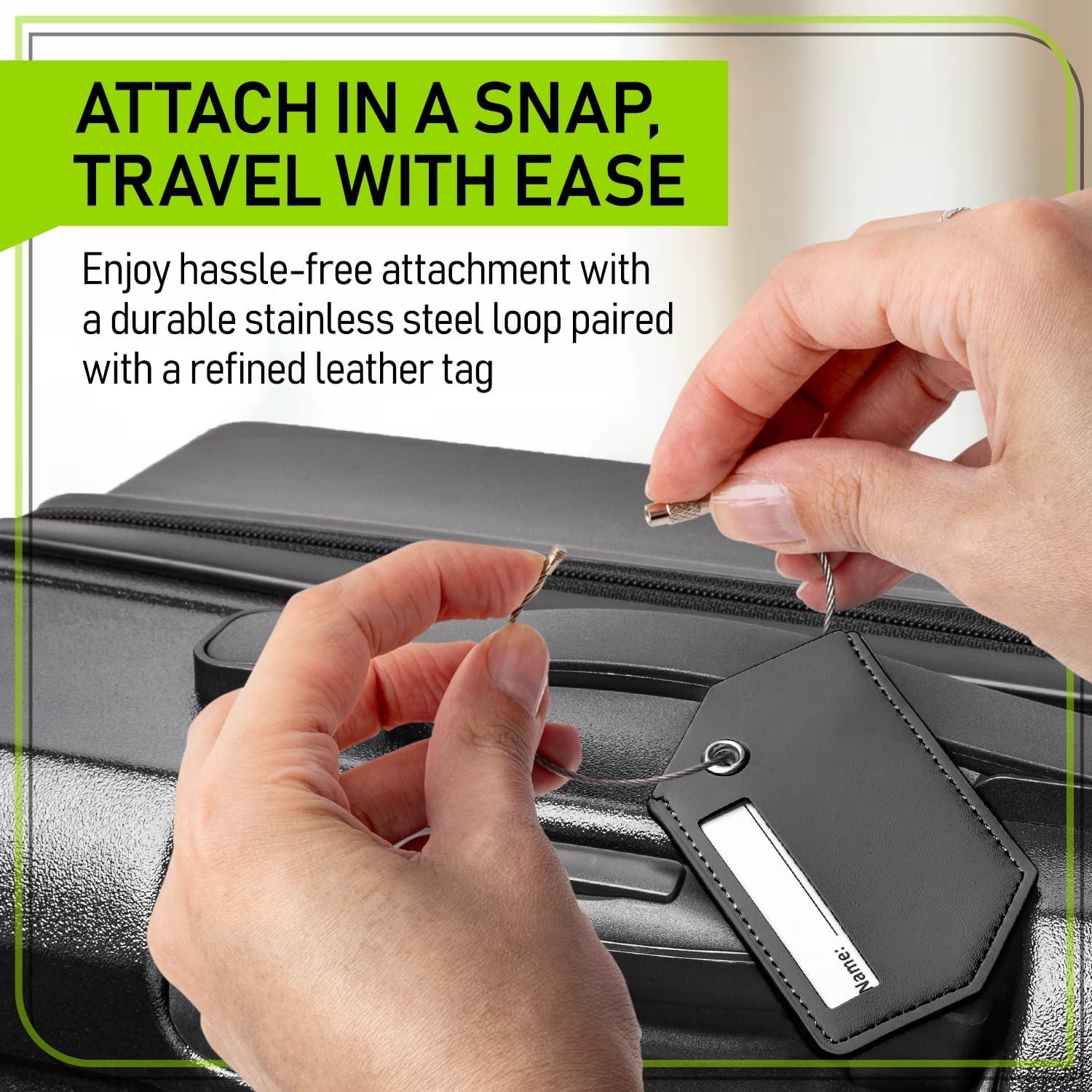 Juego de Etiquetas de Equipaje Untethered 4 Piezas Cuero Negro