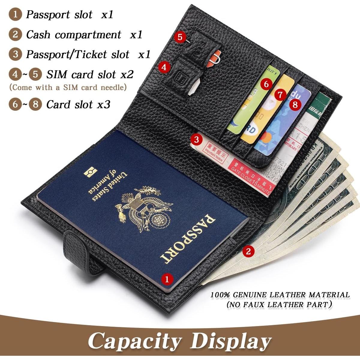 Porta Pasaporte de Cuero FREYAMIRA para Mujeres Negro