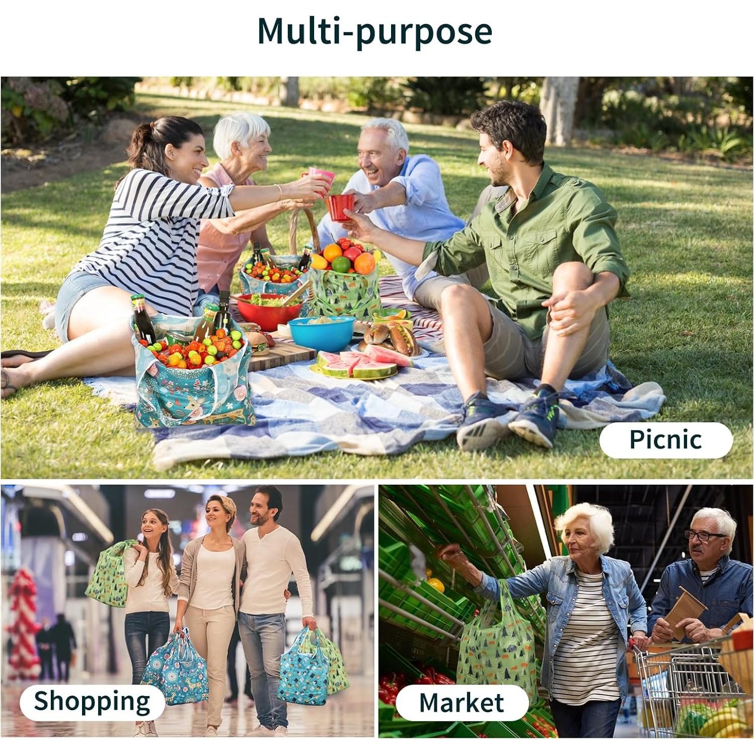 Bolsas de Compras Reutilizables SZUAH 6 Pack Plegables 22.68 kg