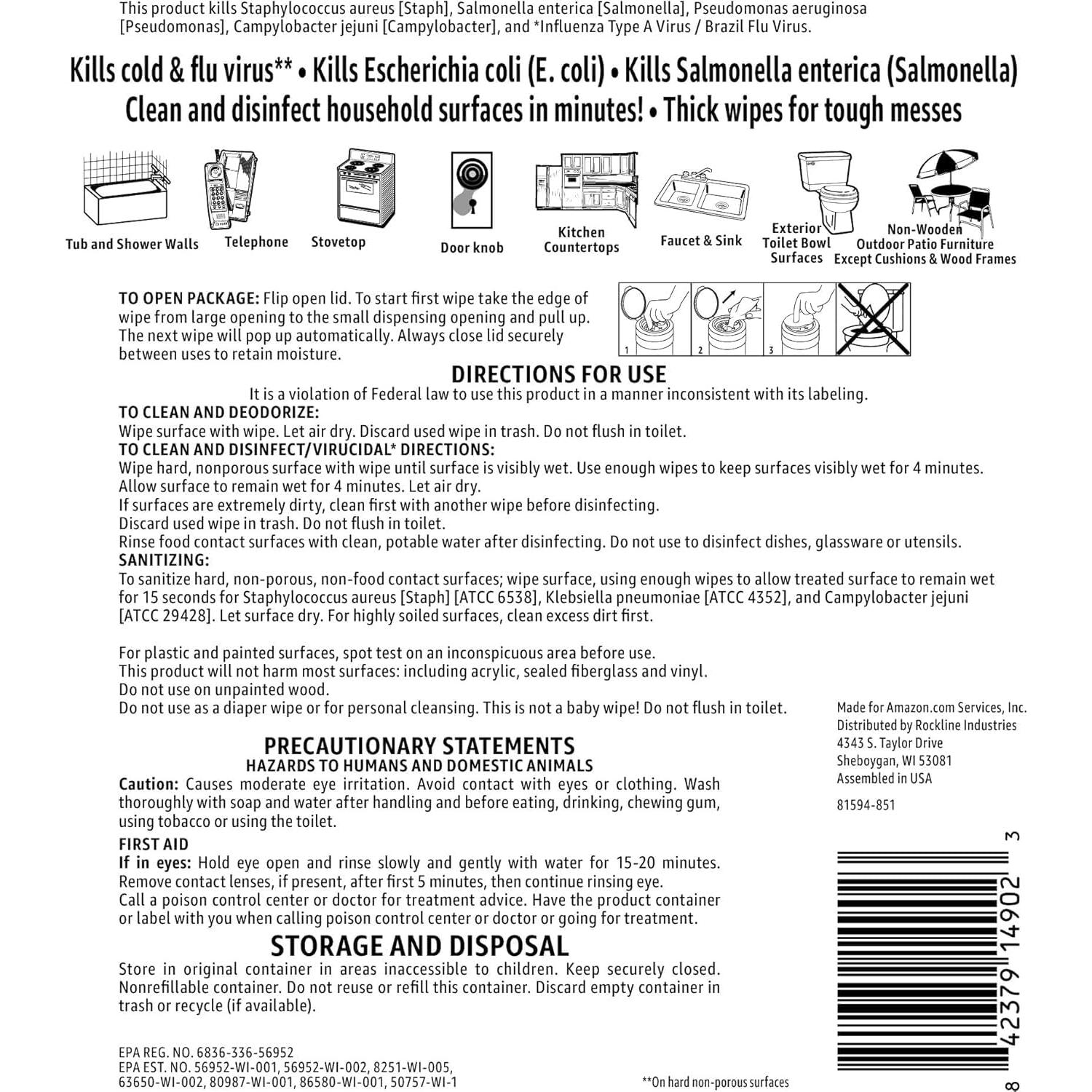 Toallitas Desinfectantes Amazon Basics Aroma Limón 255 Unidades