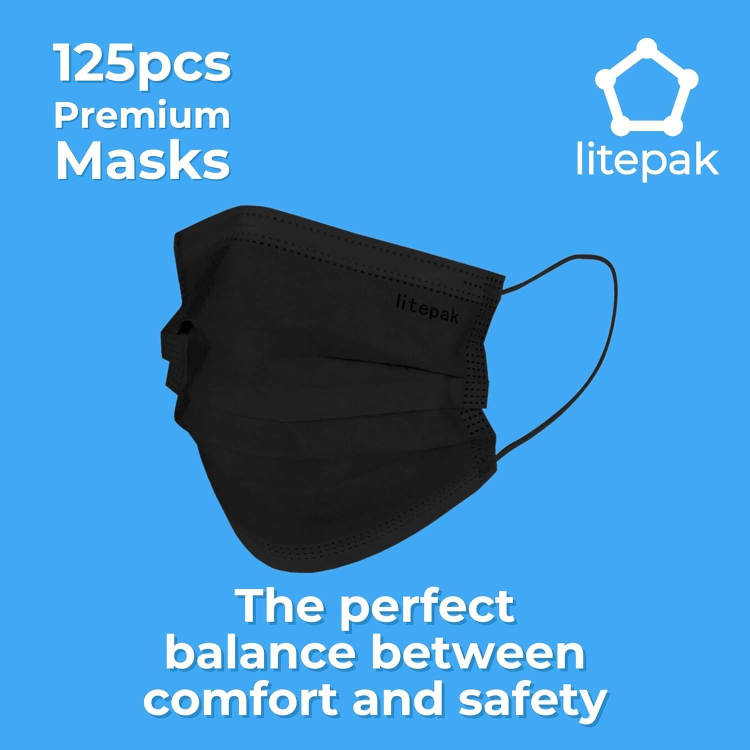 Mascarillas Desechables Litepak 125 Piezas 3 Capas Negro