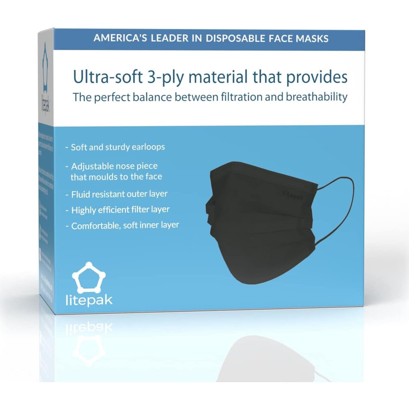 Mascarillas Desechables Litepak 125 Piezas 3 Capas Negro