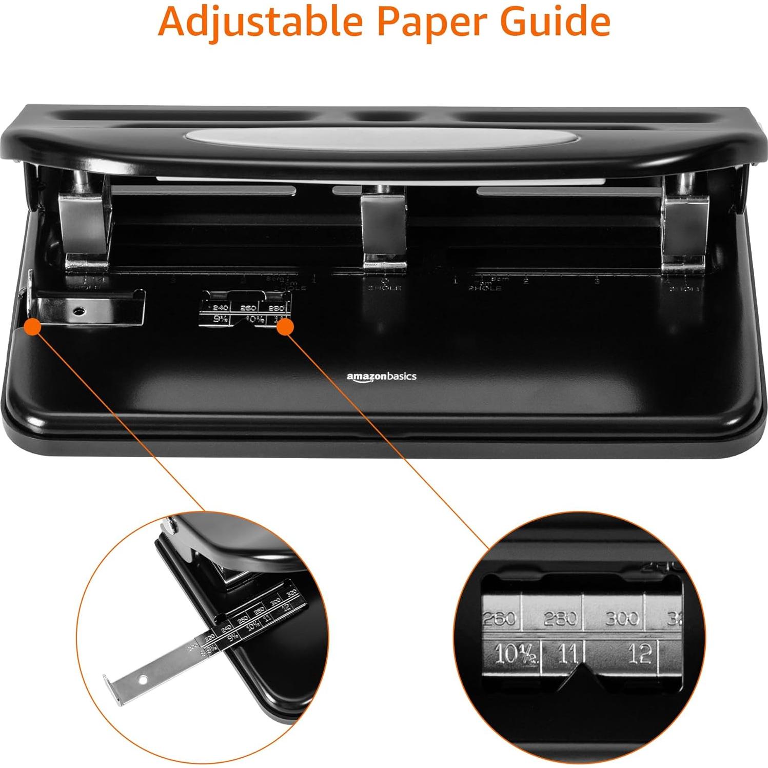 Perforadora manual Amazon Basics 3 agujeros 30 hojas negra