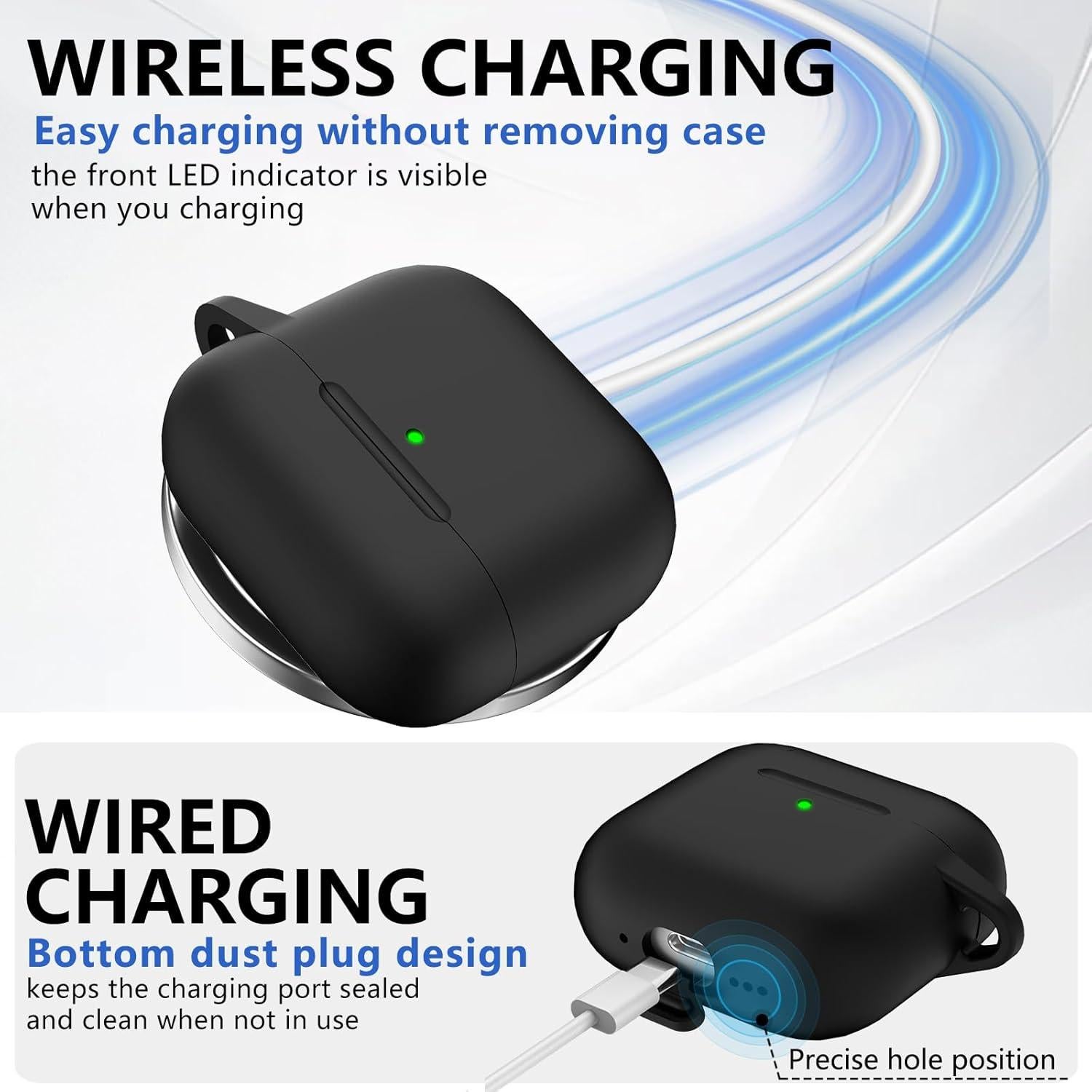 for AirPods 4 Case Cover 2024 with Cleaner Kit,Soft Silicone Protective Case for Apple AirPods 4th Generation Case for Women Men,AirPod 4 Case Accessories with Keychain-Black