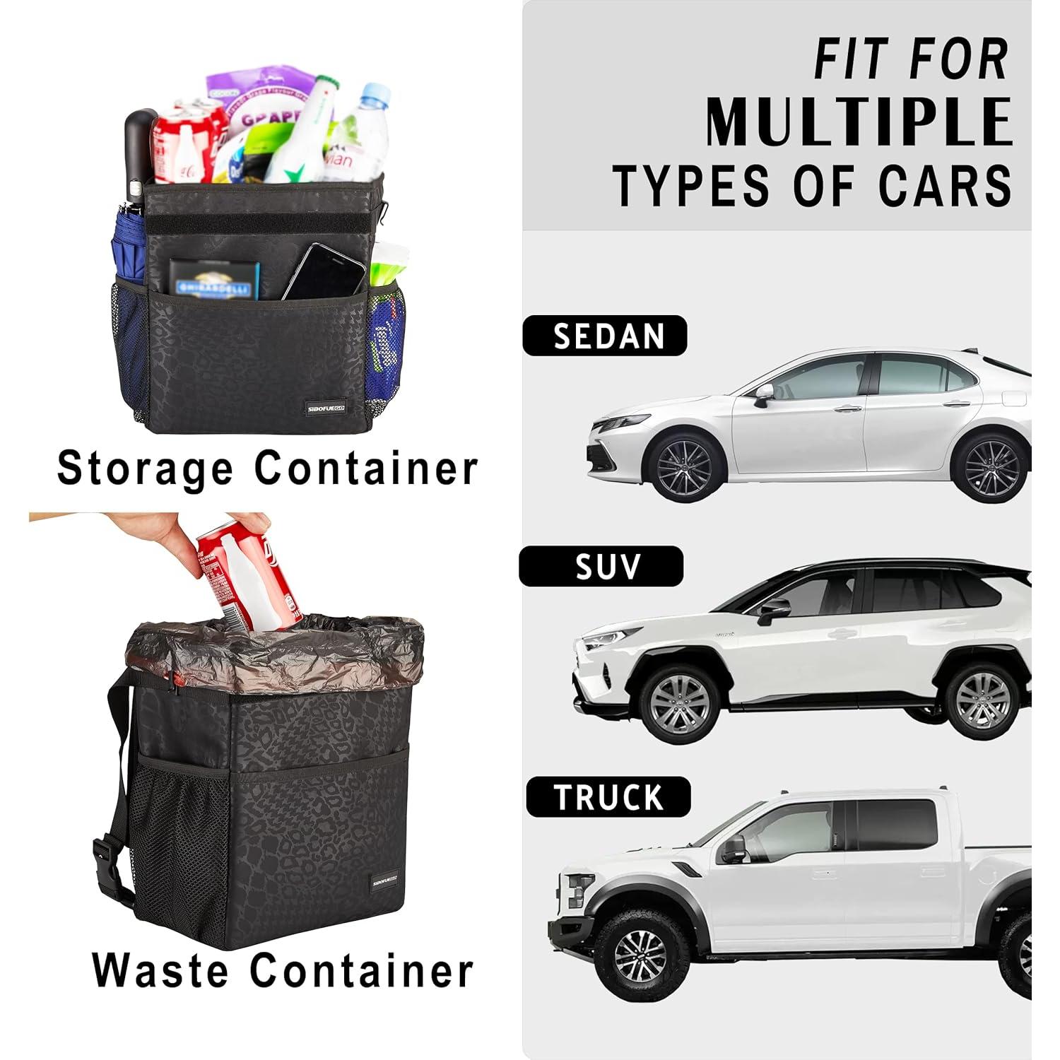 Basurero de Auto SIBOFUEGO 2 Galones Leopardo Negro Plegable