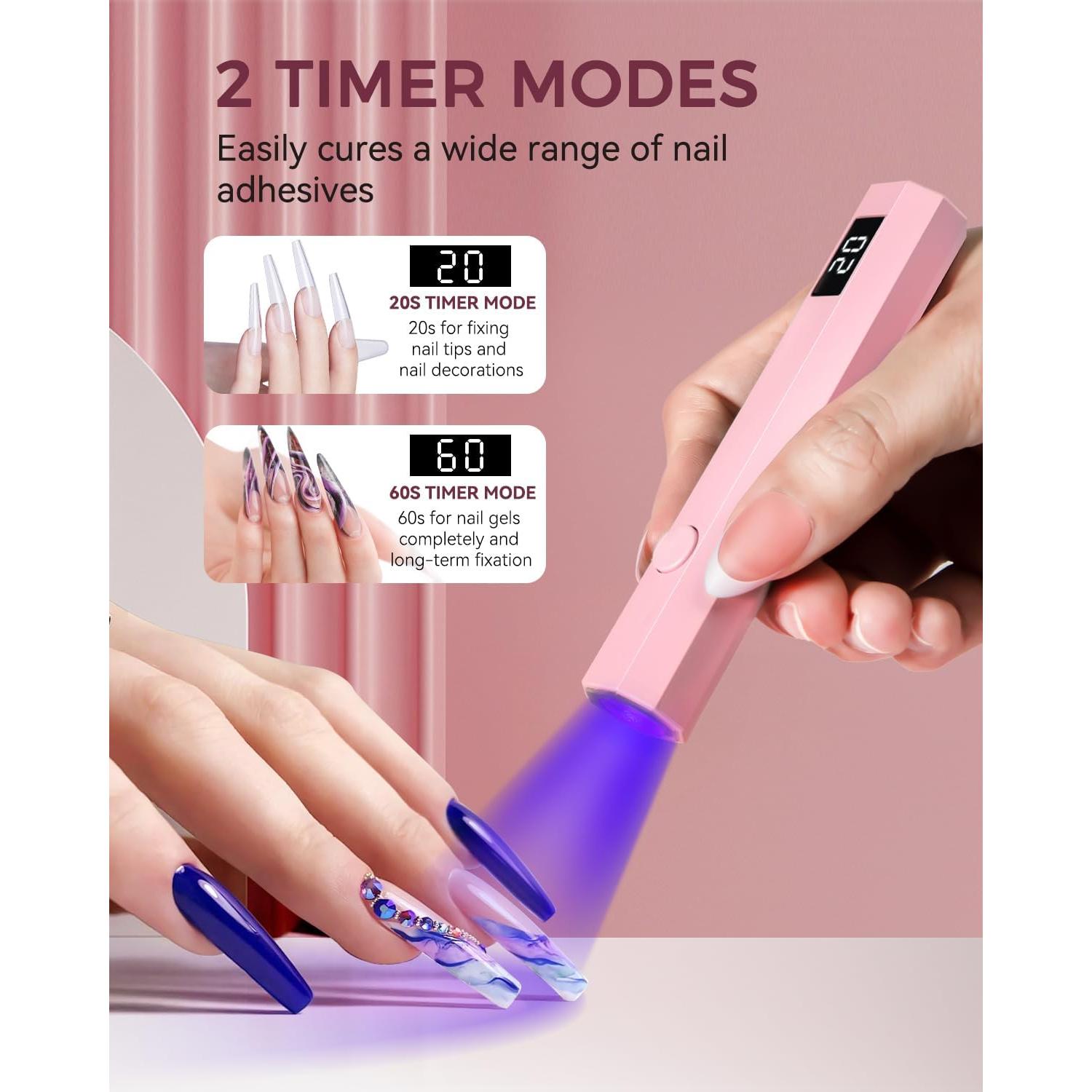 Luz UV Portátil para Uñas mlogiroa 3W Rosa con Temporizador 20/60s