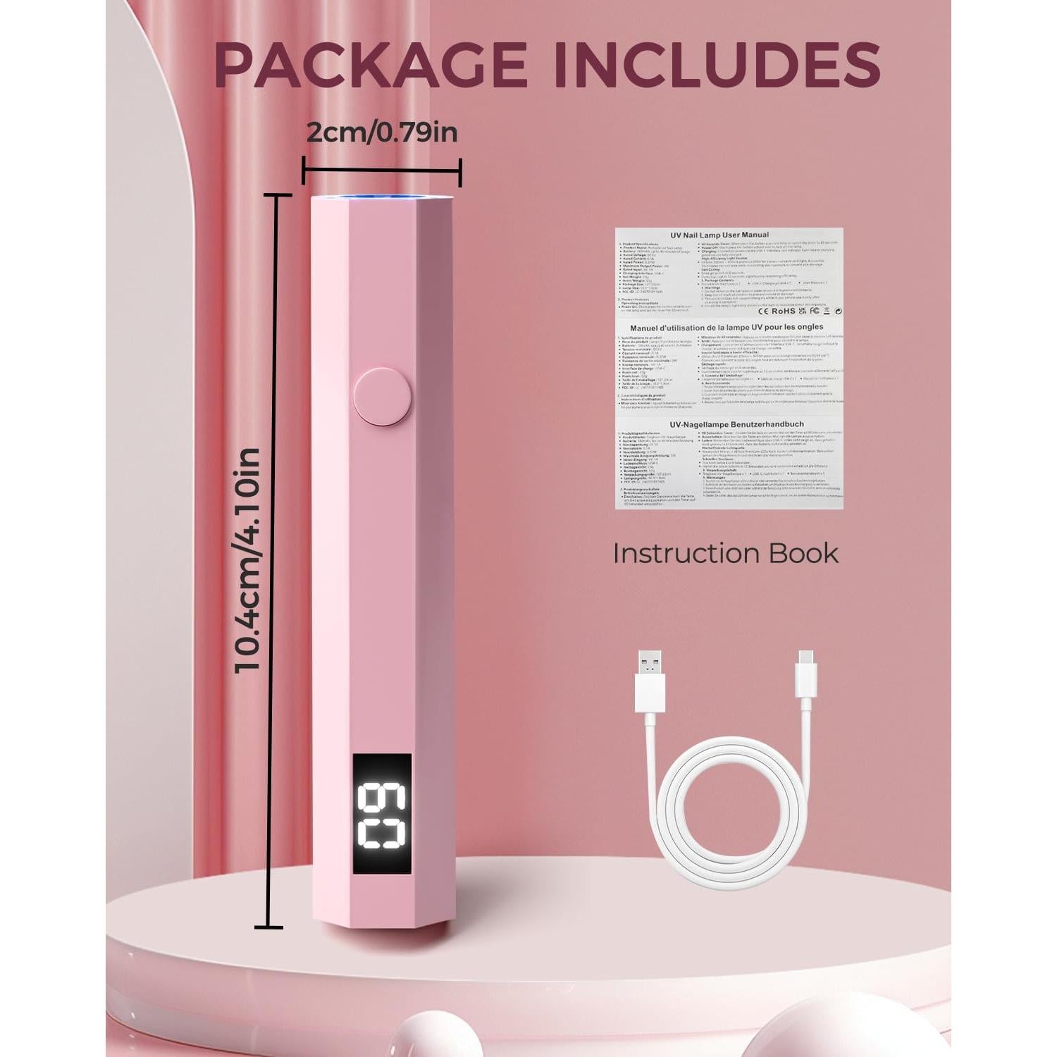 Luz UV Portátil para Uñas mlogiroa 3W Rosa con Temporizador 20/60s