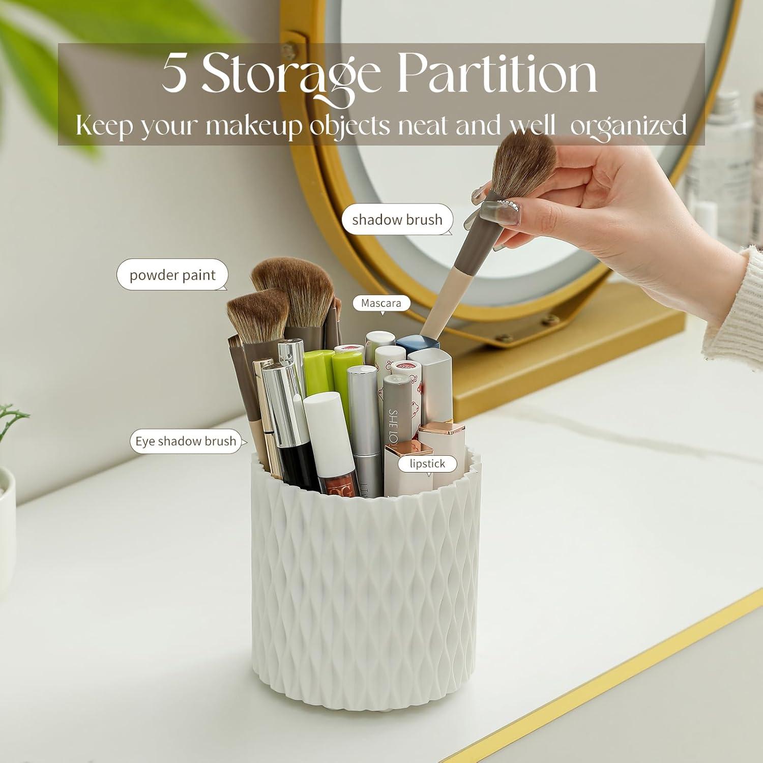 Organizador de Brochas de Maquillaje Imakmasion Rotatorio 360° 5 Compartimentos Blanco