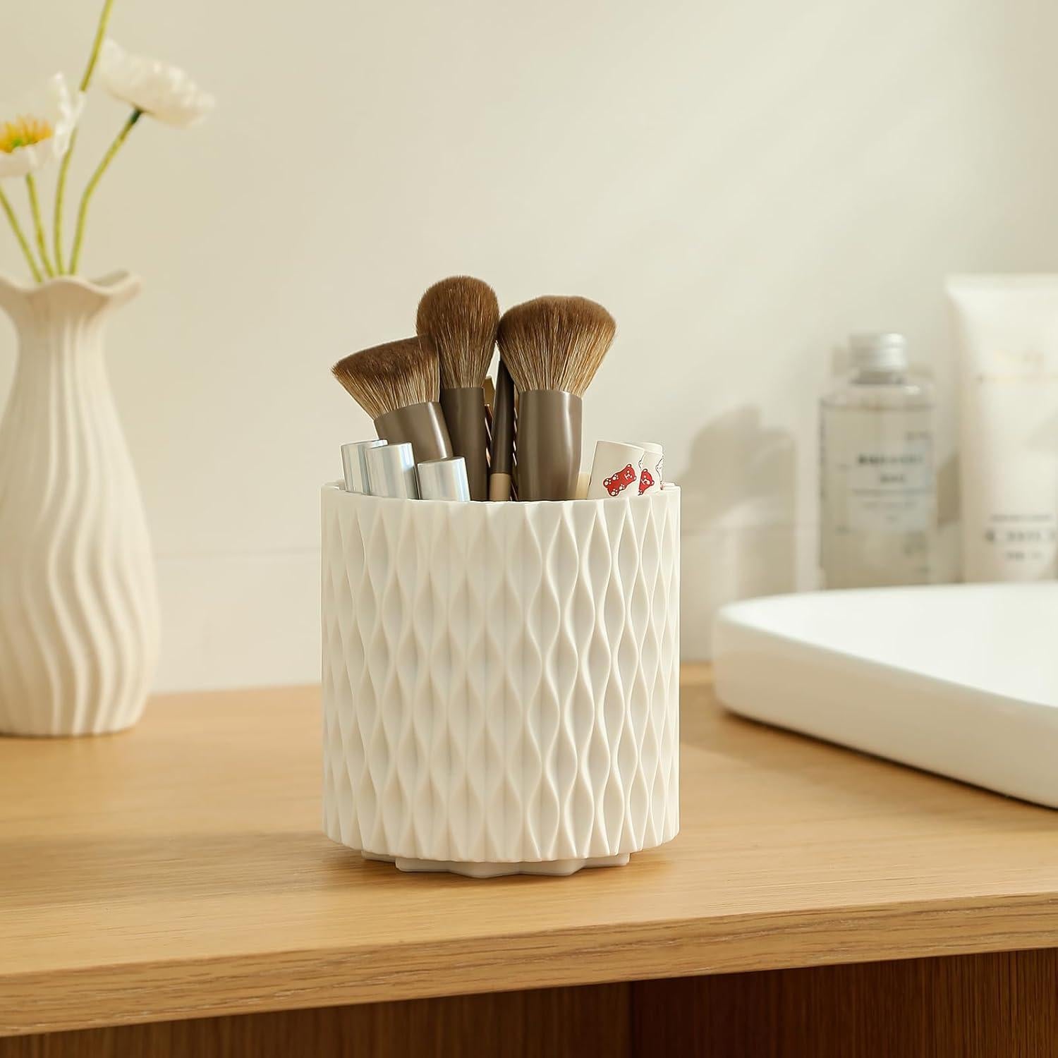 Organizador de Brochas de Maquillaje Imakmasion Rotatorio 360° 5 Compartimentos Blanco