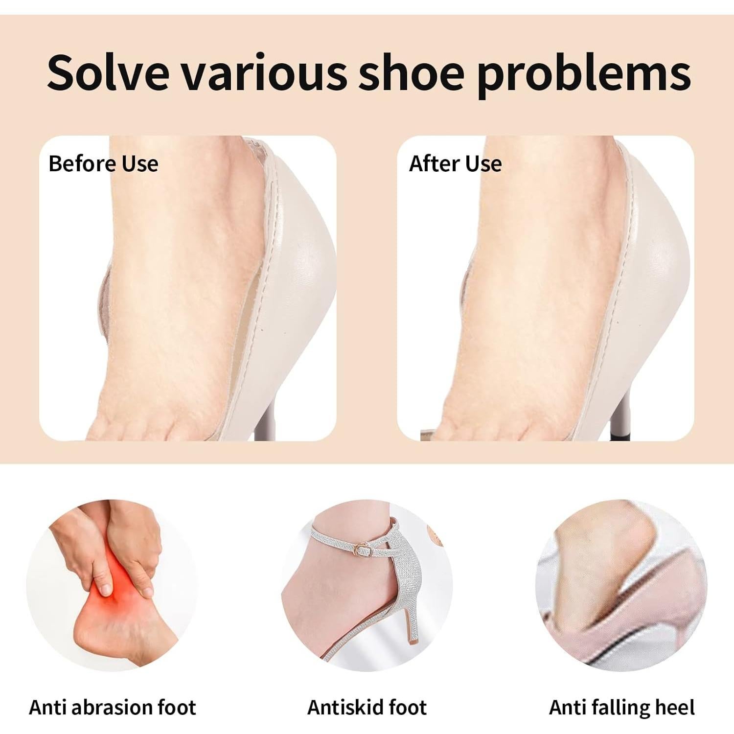 4 Pares Almohadillas para Talones EIRMAT Beige Antideslizantes