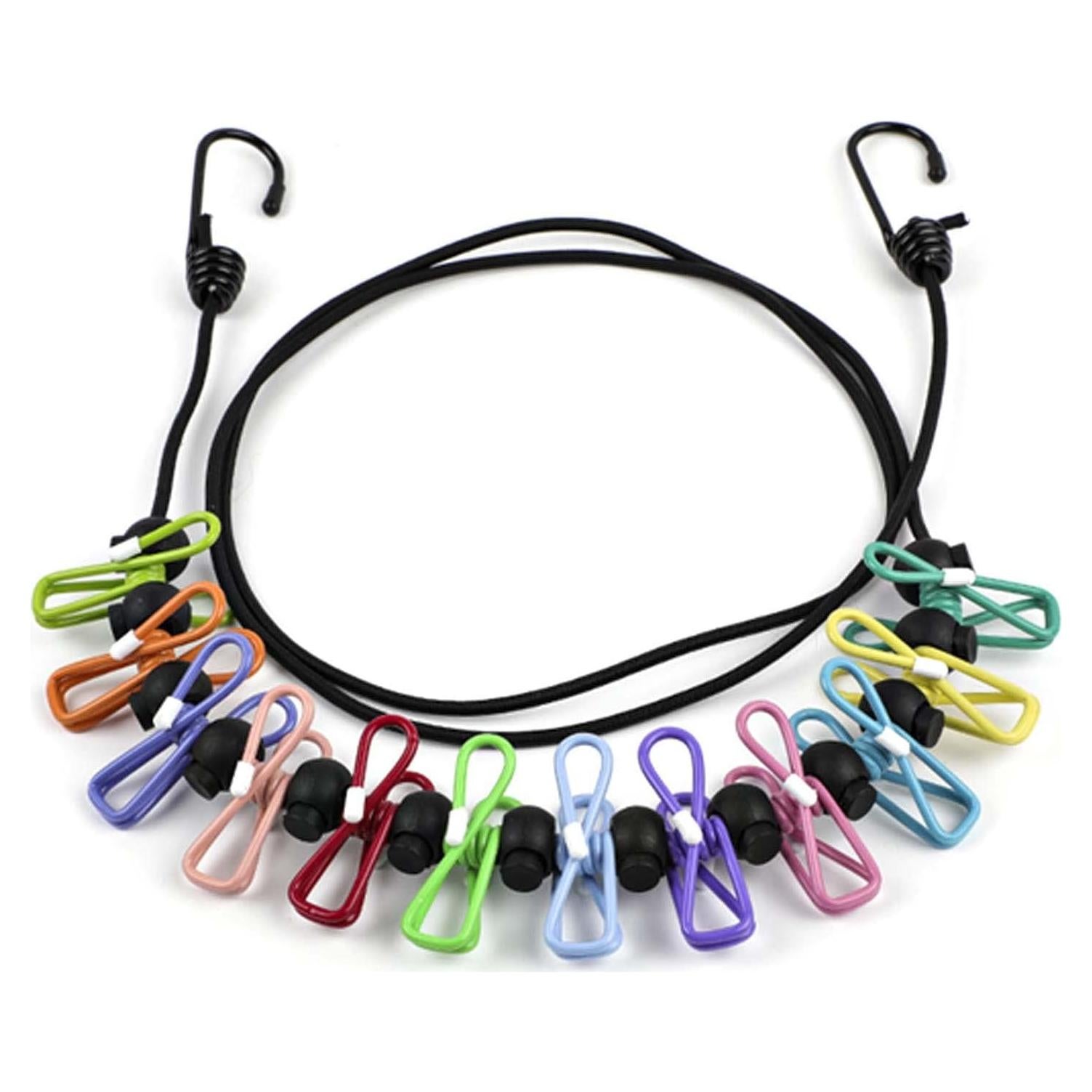 Cuerda de Ropa Retráctil Esteopt 1.8M con 12 Clips Multicolor