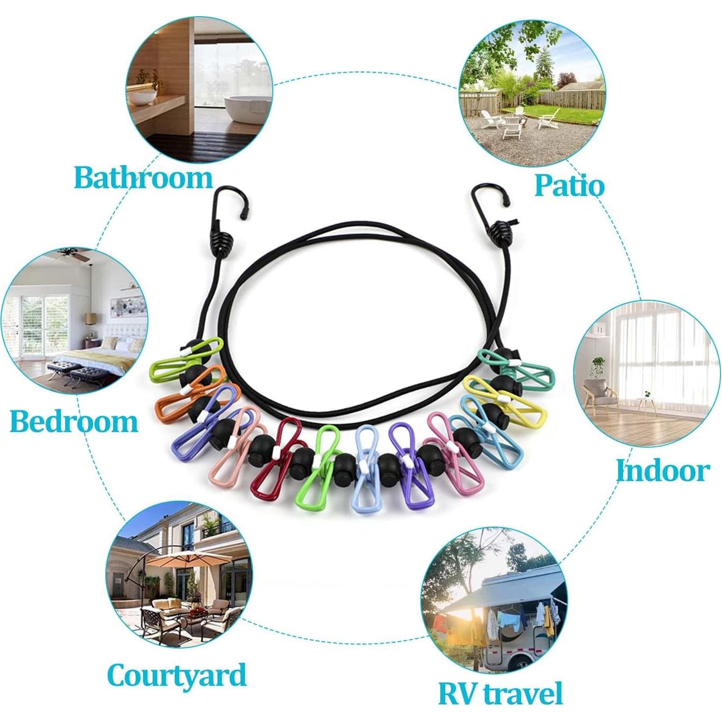 Cuerda de Ropa Retráctil Esteopt 1.8M con 12 Clips Multicolor