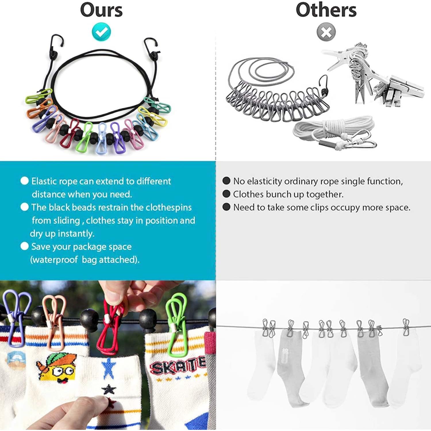 Cuerda de Ropa Retráctil Esteopt 1.8M con 12 Clips Multicolor