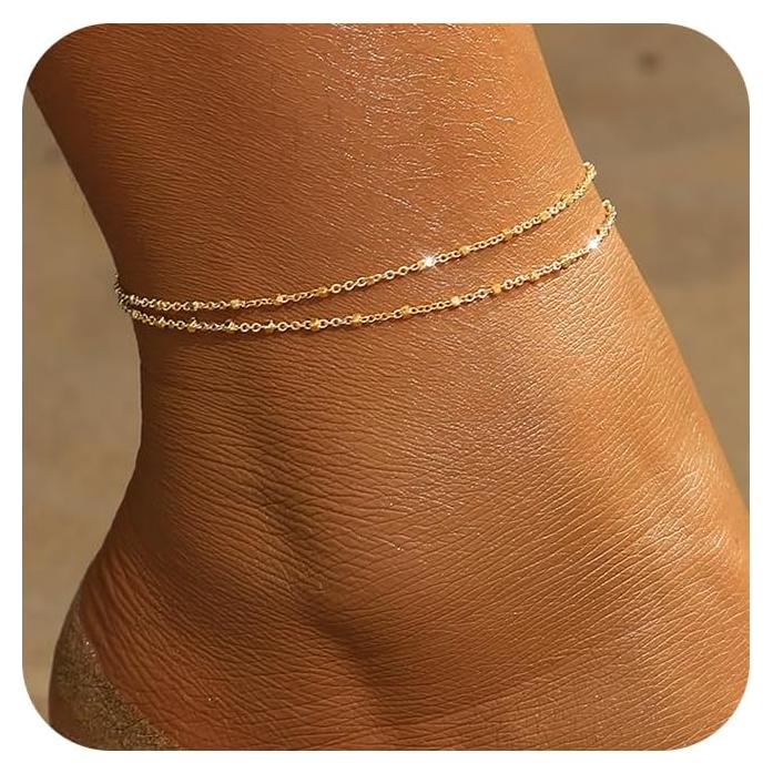 Conjunto de Pulseras de Tobillo de Oro MFRYK - 2 Cadenas Ajustables