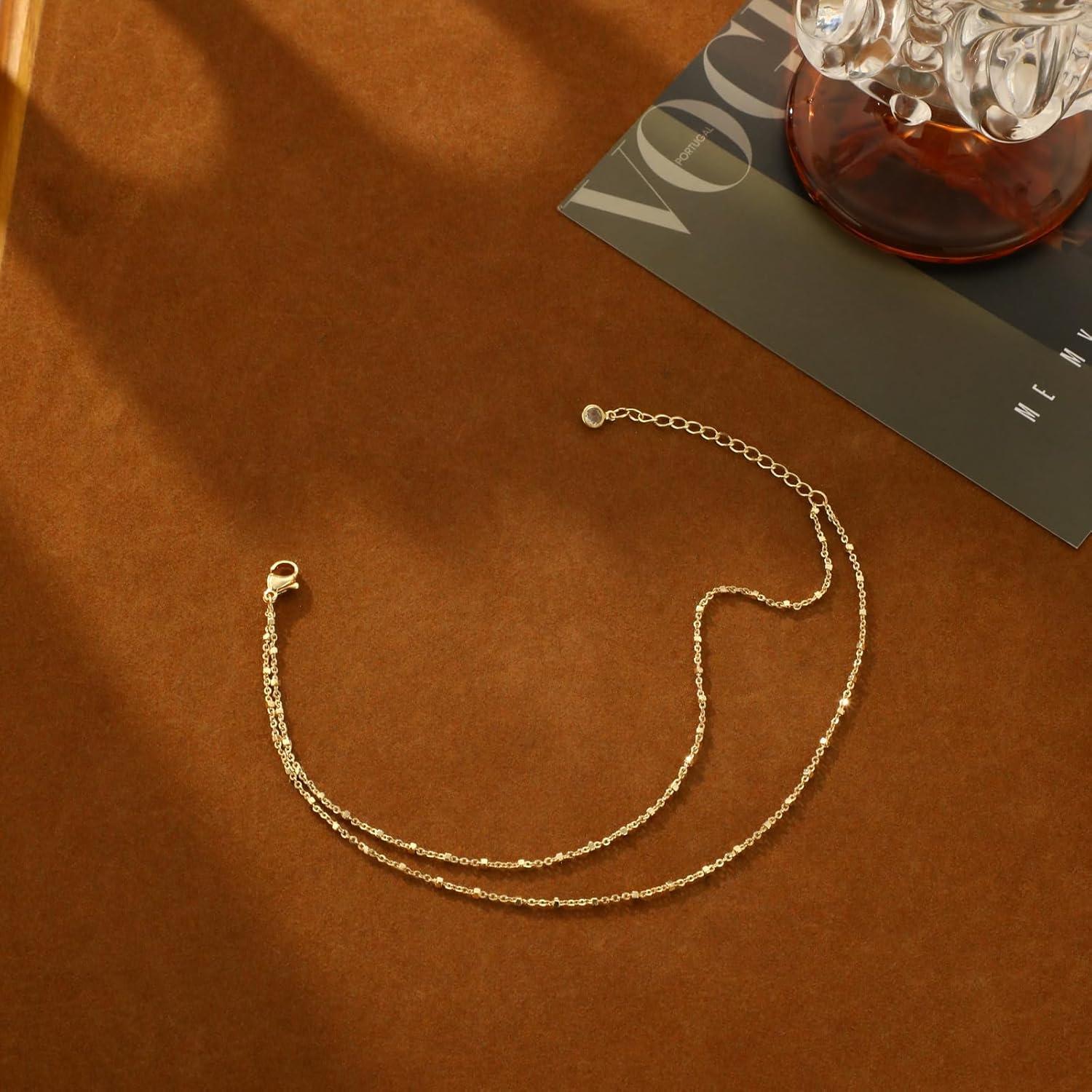 Conjunto de Pulseras de Tobillo de Oro MFRYK - 2 Cadenas Ajustables