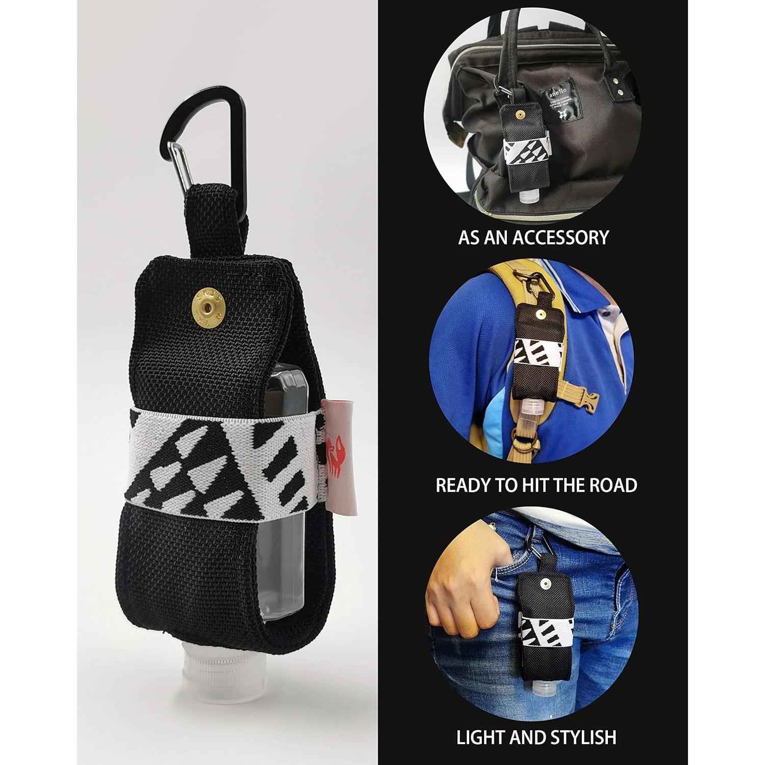 Porta Gel Antibacterial SUCHI Negro con Botella 60ml y Clip