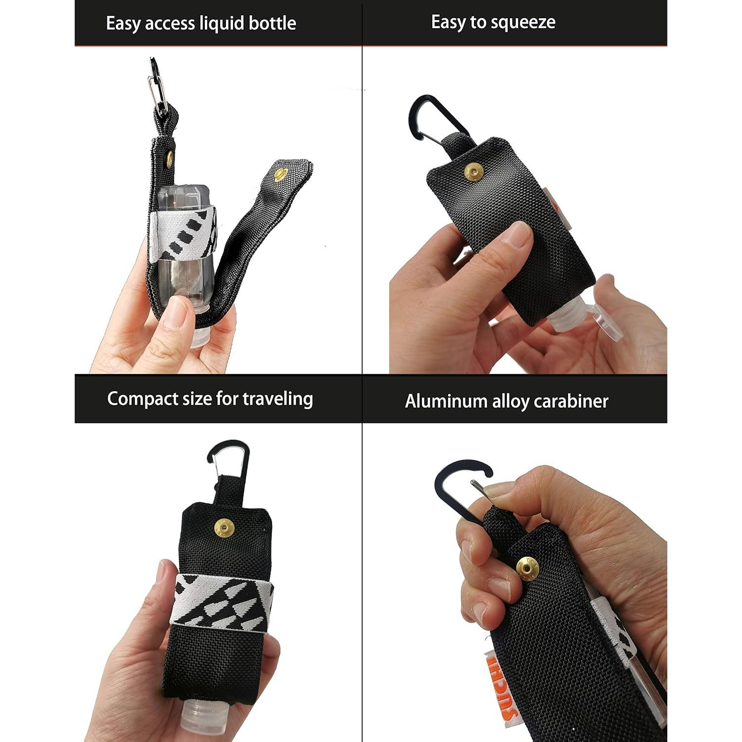 Porta Gel Antibacterial SUCHI Negro con Botella 60ml y Clip