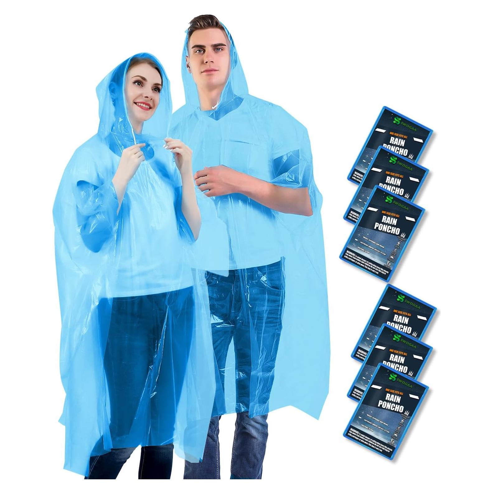 Ponchos de Lluvia Desechables SWOGAA 6 Paquete Adultos Azul