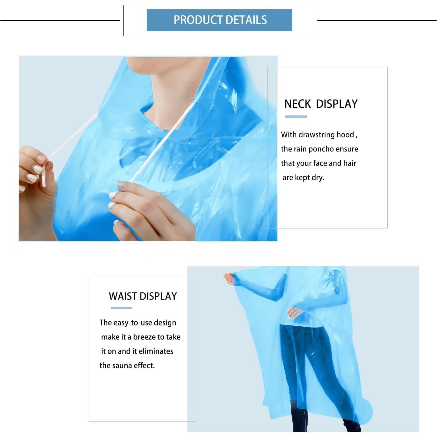 Ponchos de Lluvia Desechables SWOGAA 6 Paquete Adultos Azul