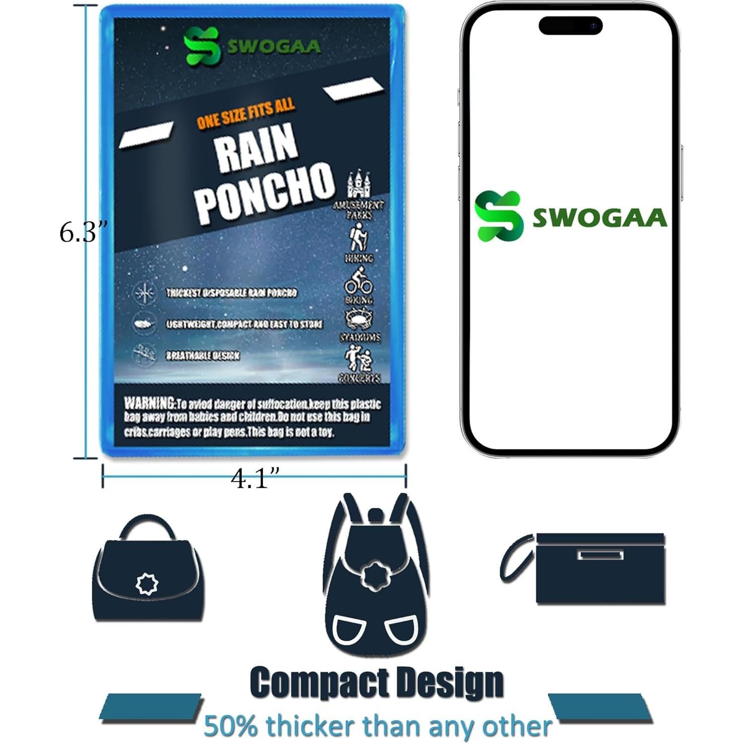 Ponchos de Lluvia Desechables SWOGAA 6 Paquete Adultos Azul