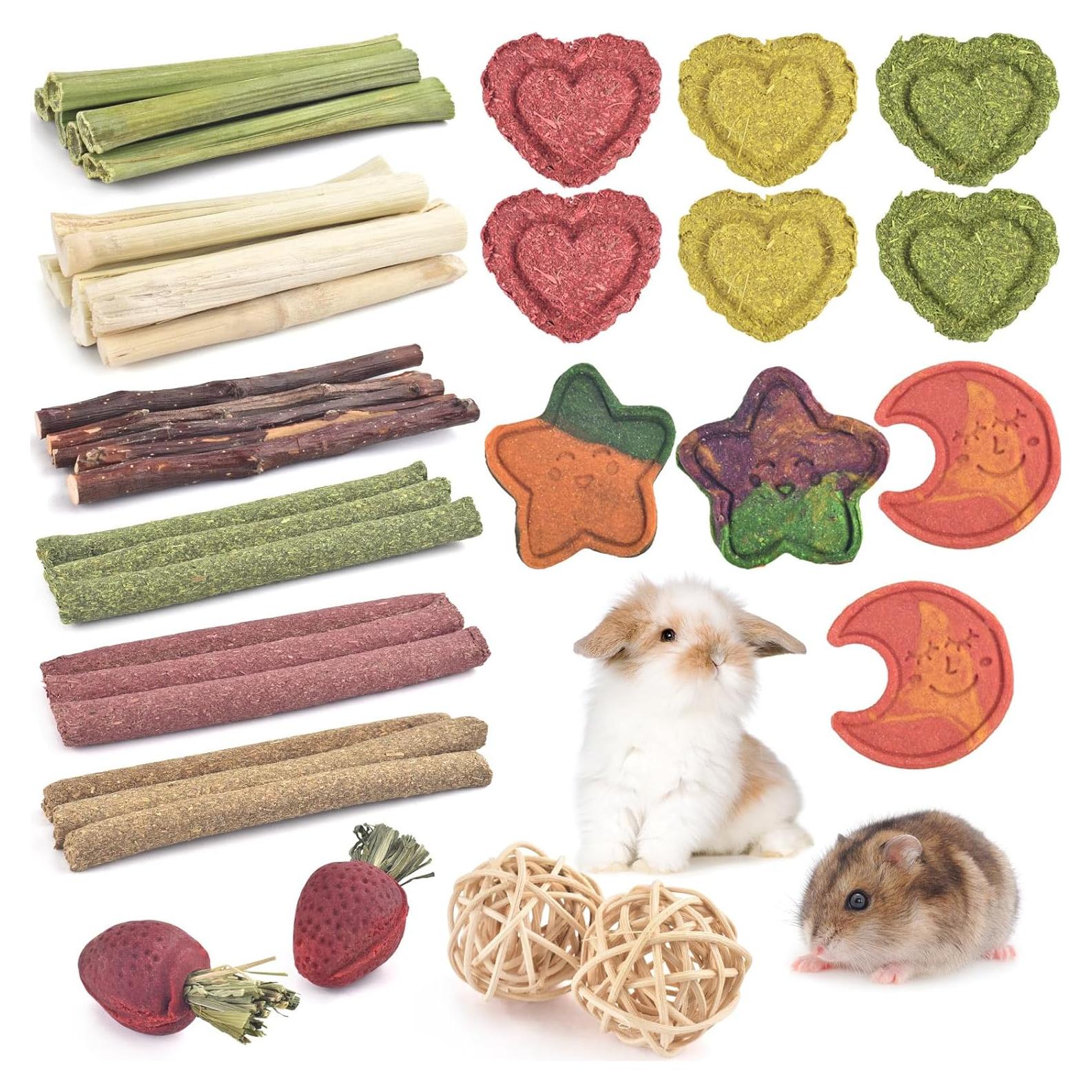 Juguetes de Masticar para Conejos ERKOON 33 Piezas Naturales
