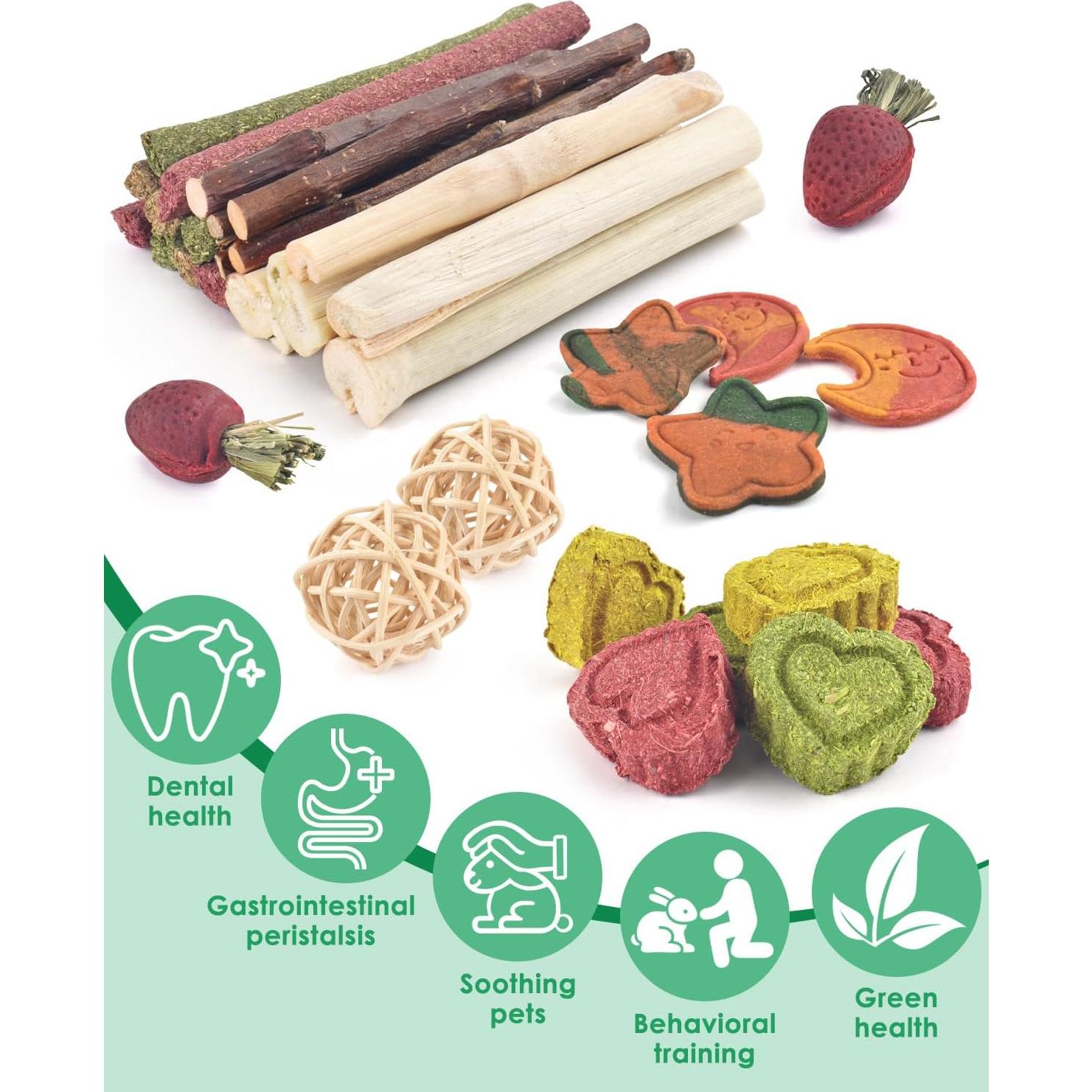 Juguetes de Masticar para Conejos ERKOON 33 Piezas Naturales