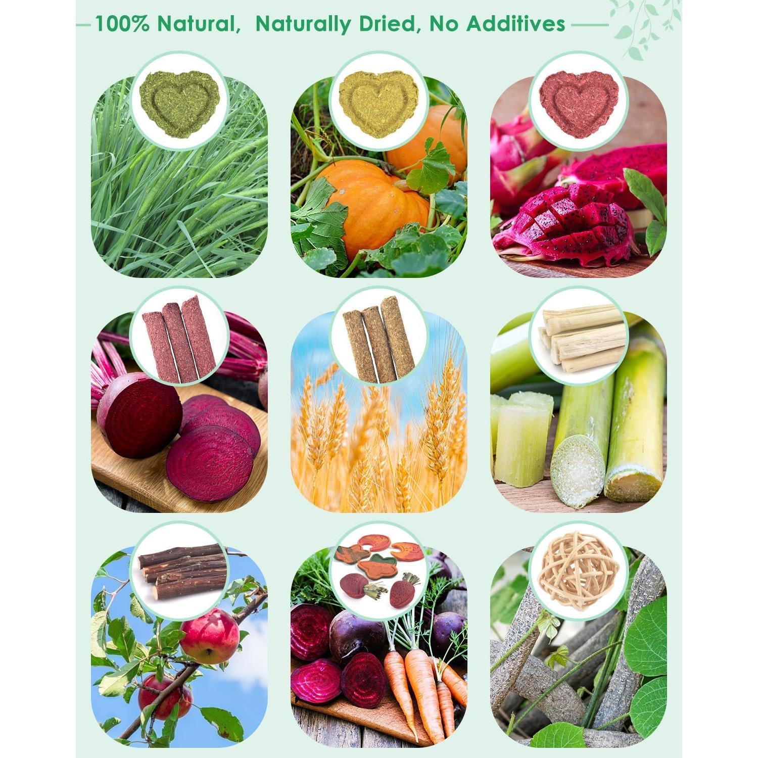 Juguetes de Masticar para Conejos ERKOON 33 Piezas Naturales