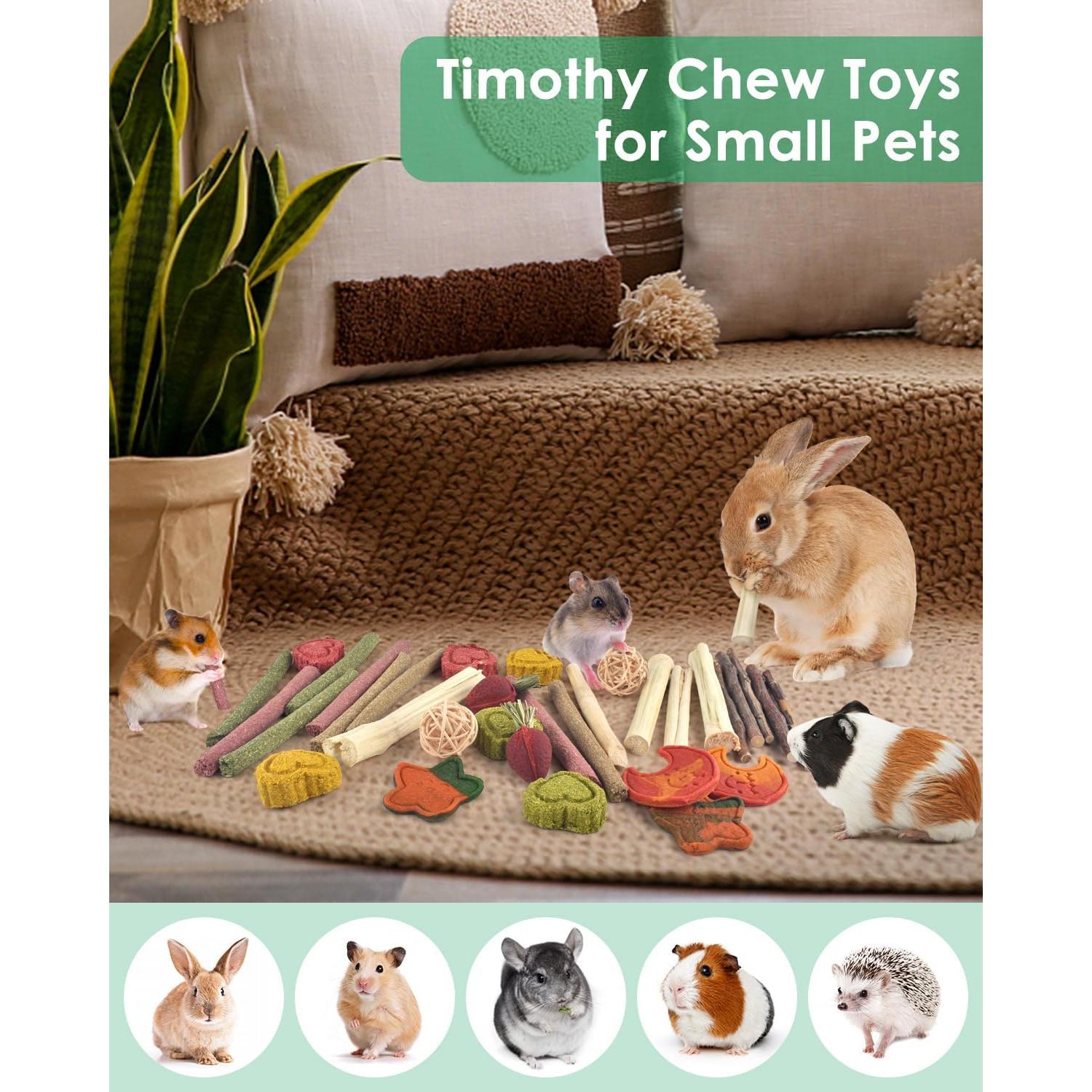 Juguetes de Masticar para Conejos ERKOON 33 Piezas Naturales