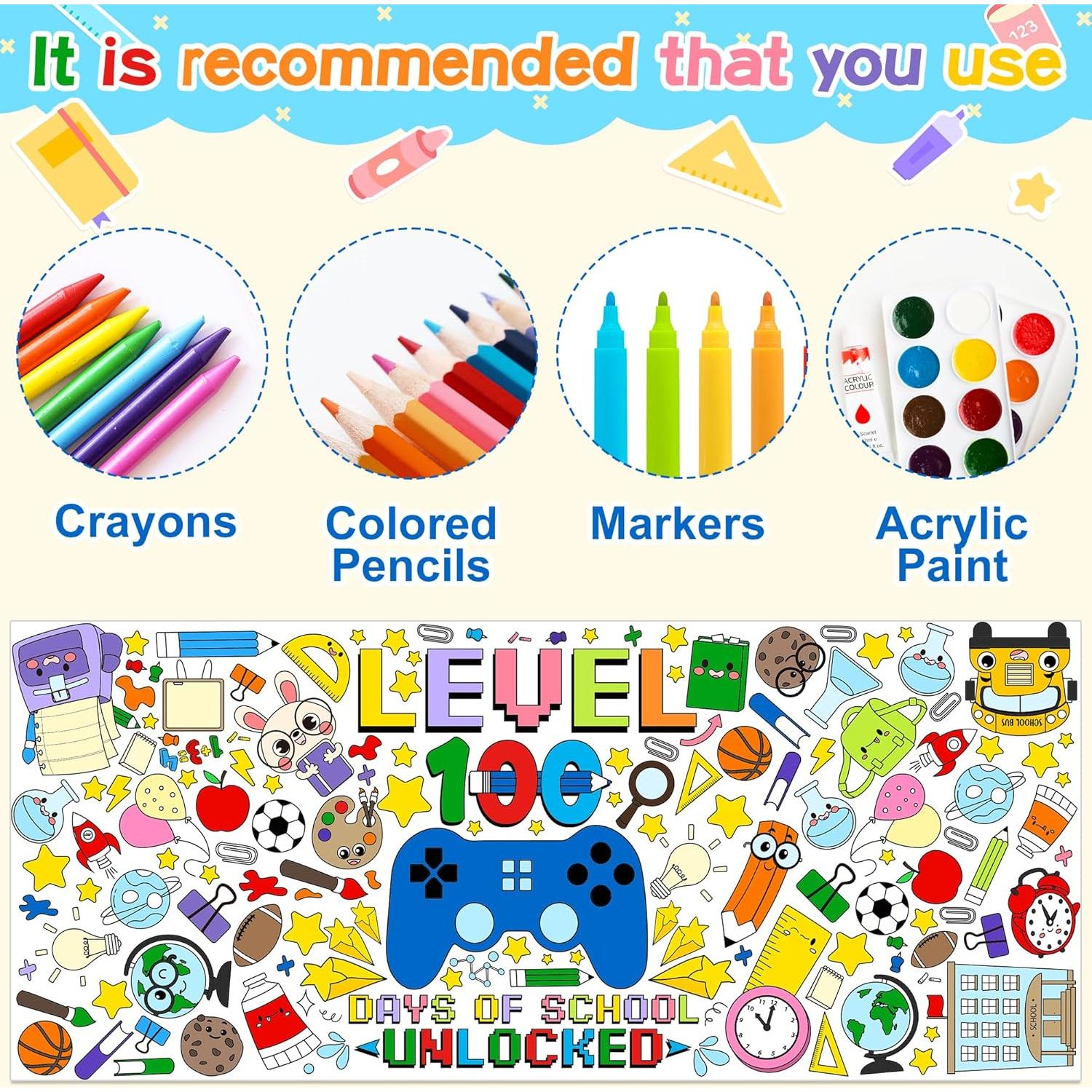 Póster Jumbo para Colorear 100 Días de Escuela Dvbonike 140x60cm