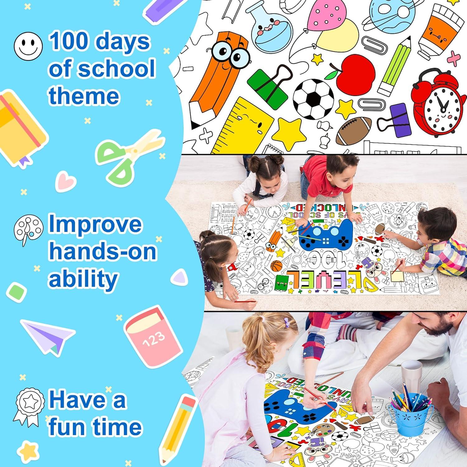 Póster Jumbo para Colorear 100 Días de Escuela Dvbonike 140x60cm