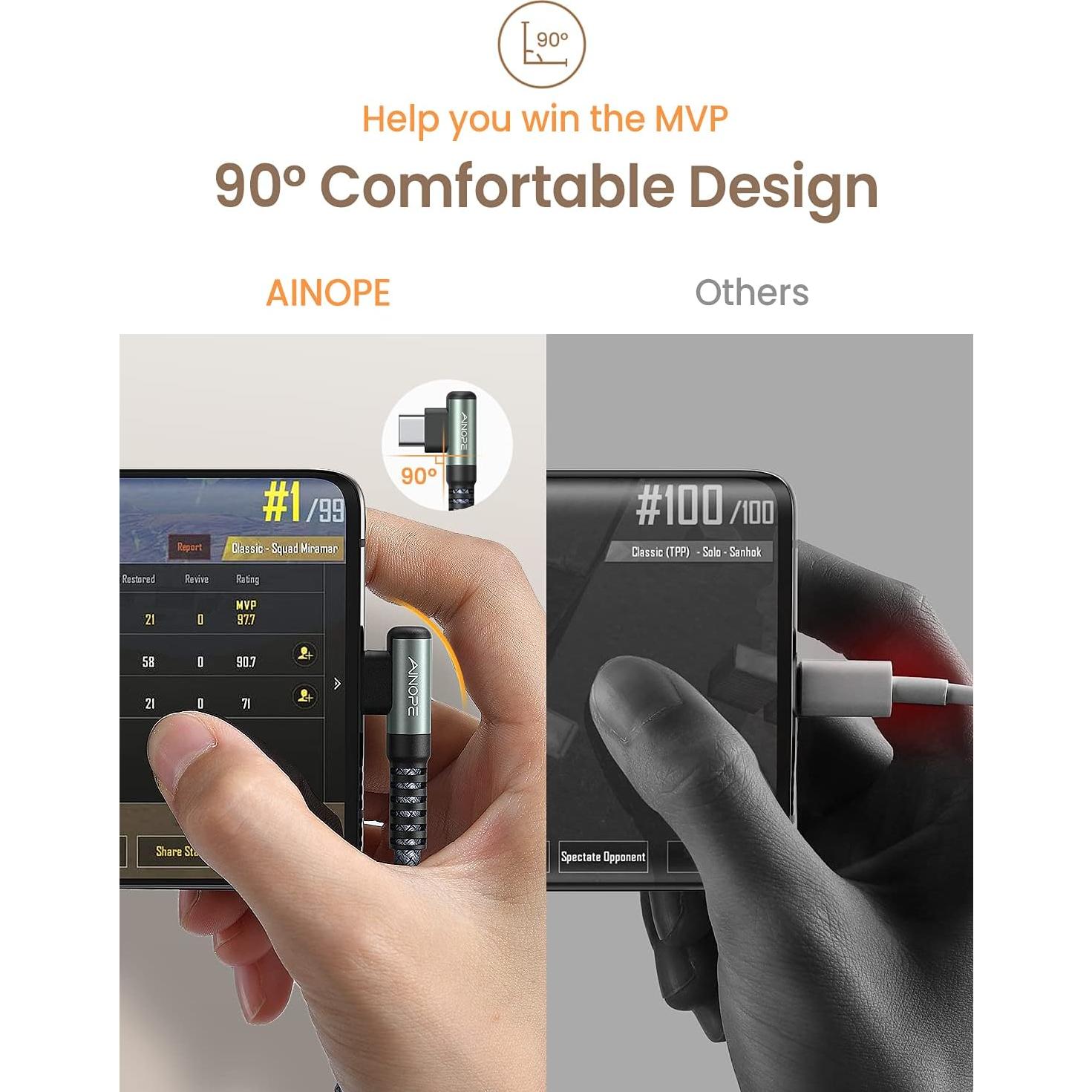 Cable USB C a USB C AINOPE 0.46m 60W Carga Rápida Nylon