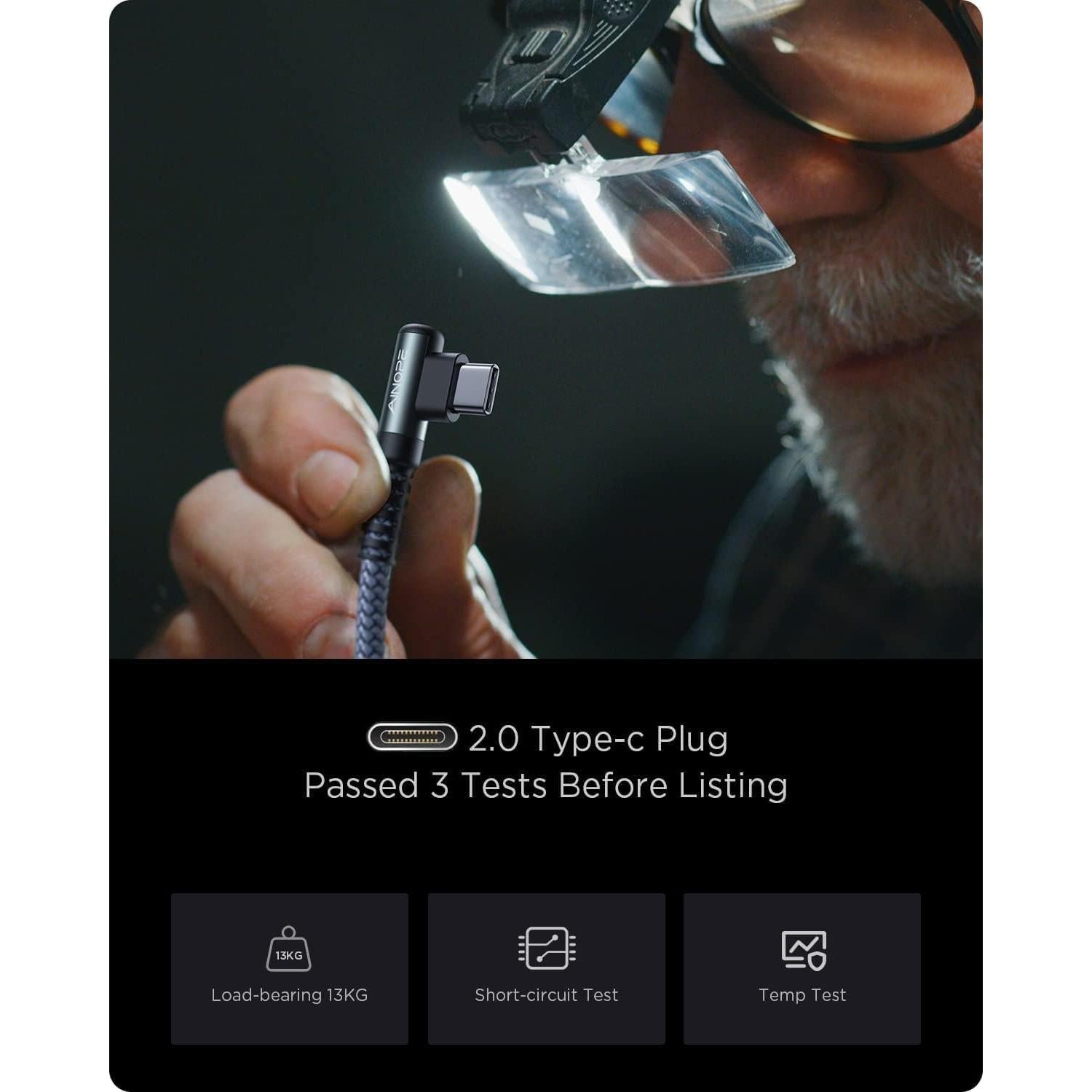 Cable USB C a USB C AINOPE 0.46m 60W Carga Rápida Nylon