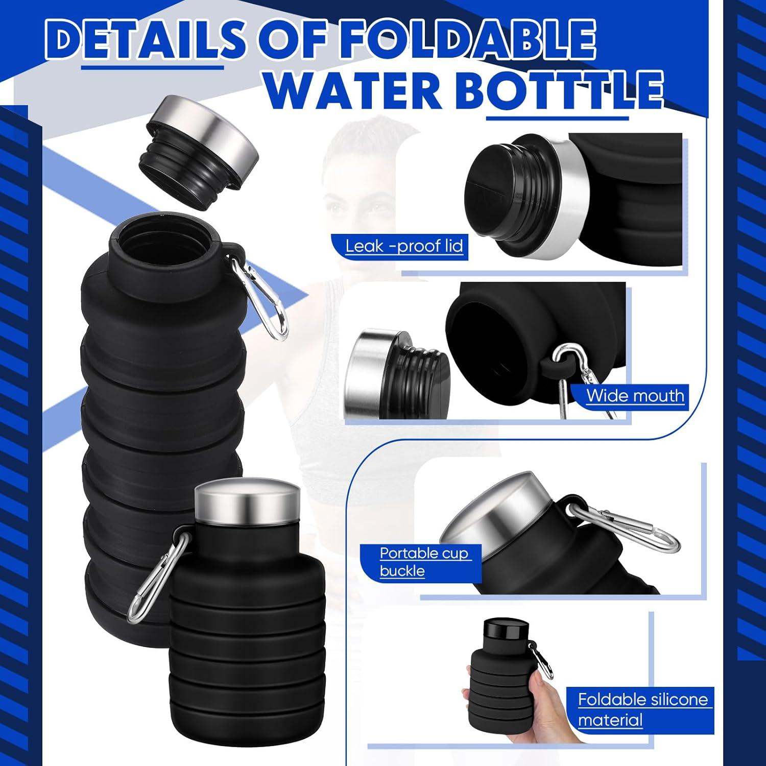 Botellas de Agua Plegables Baderke 2 Pcs 500ml Silicona Negra