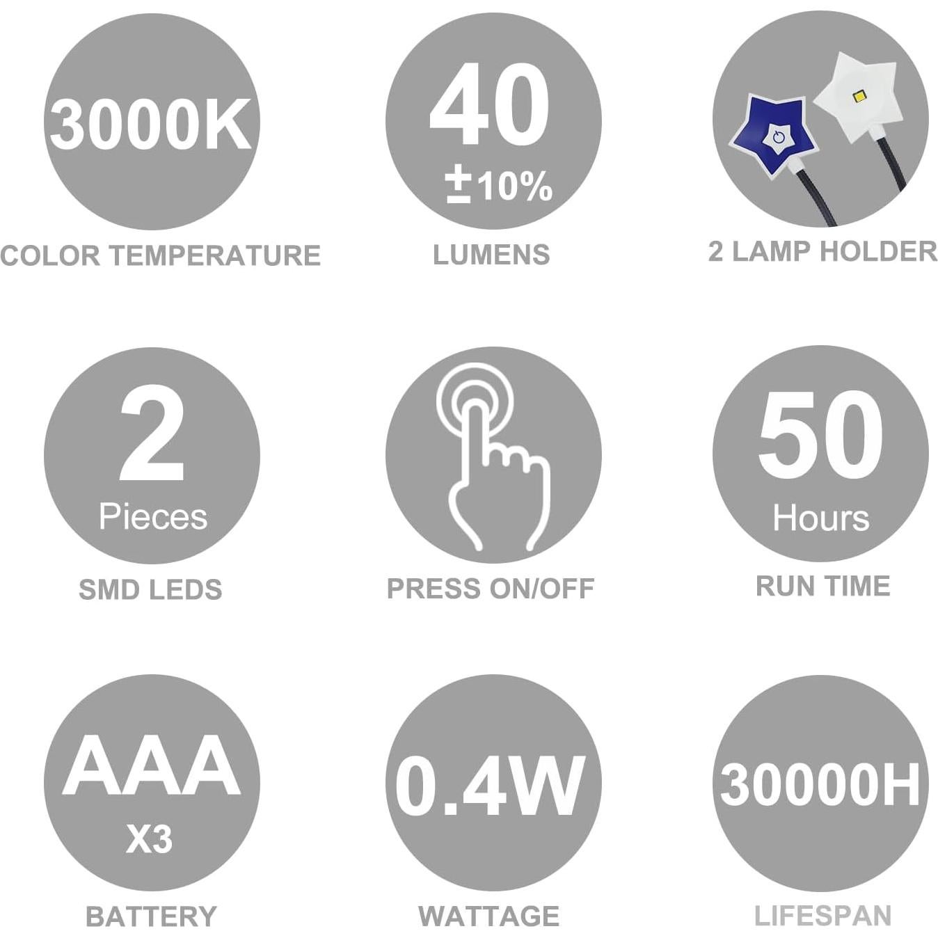 Luz de Lectura LED LUXSWAY Doble Cabeza 2 Niveles Brillo