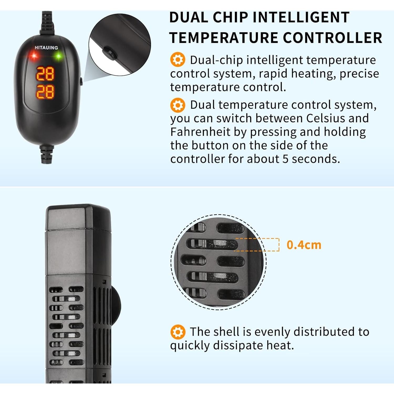 Calentador de Acuario HiTauing 50W Sumergible con Control Digital