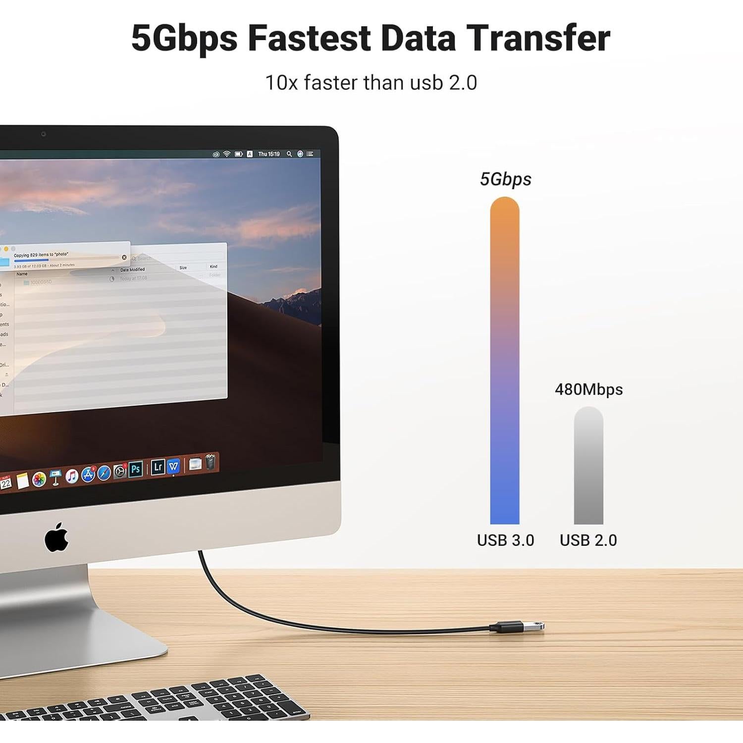 Cable de Extensión USB 3.0 UGREEN 1m Macho a Hembra 5Gbps