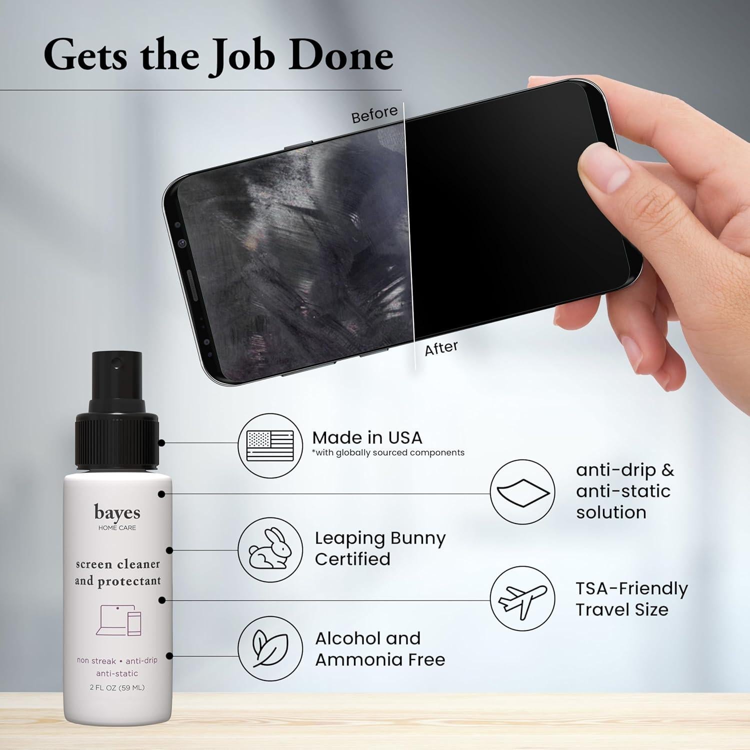 Kit Limpiador de Pantallas Bayes 59 ml con Paño Microfibra