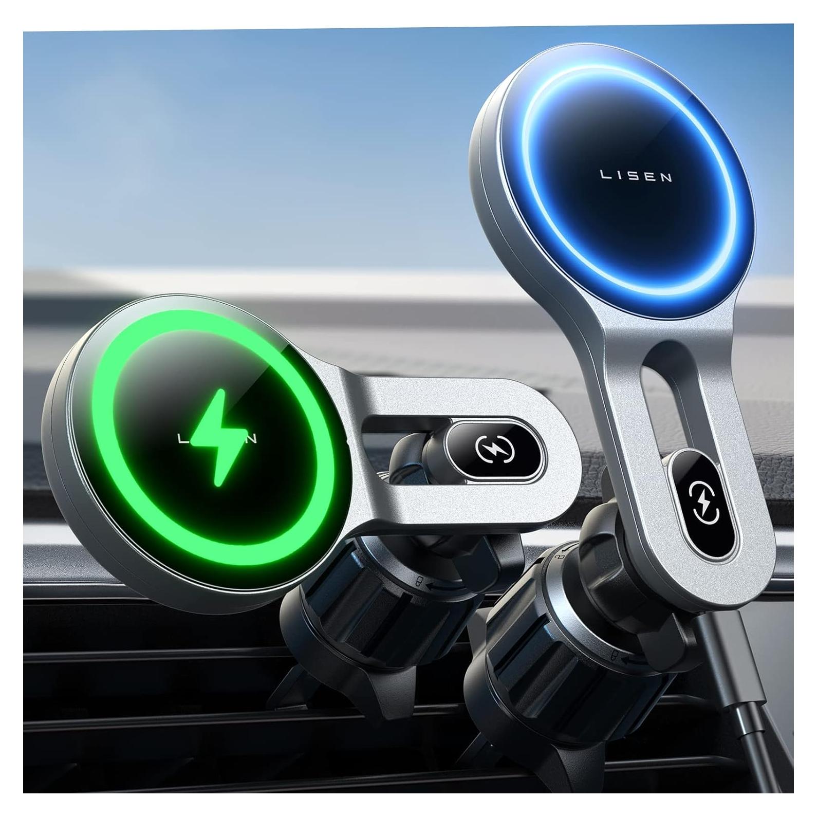 Cargador Inalámbrico MagSafe LISEN para iPhone 17 Auto Plata