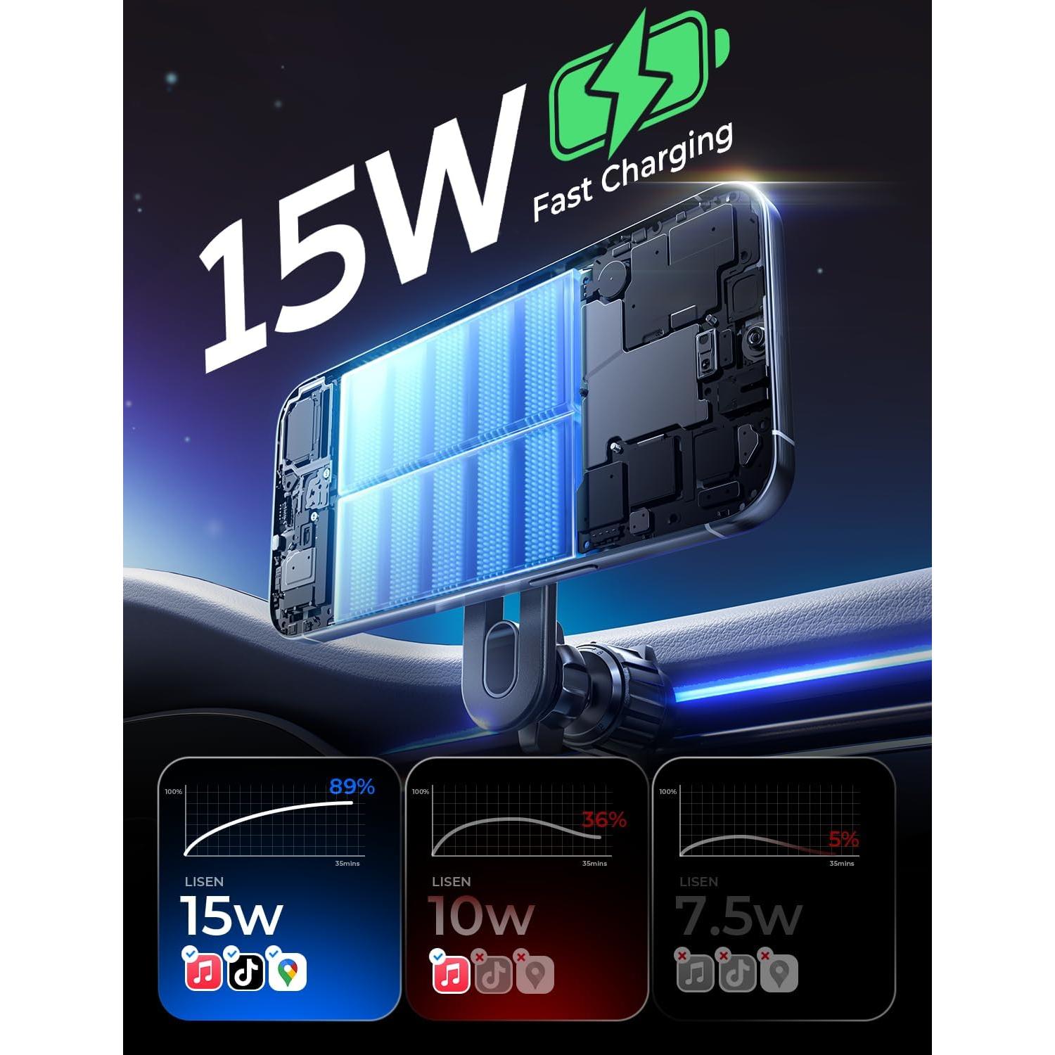 Cargador Inalámbrico MagSafe LISEN para iPhone 17 Auto Plata