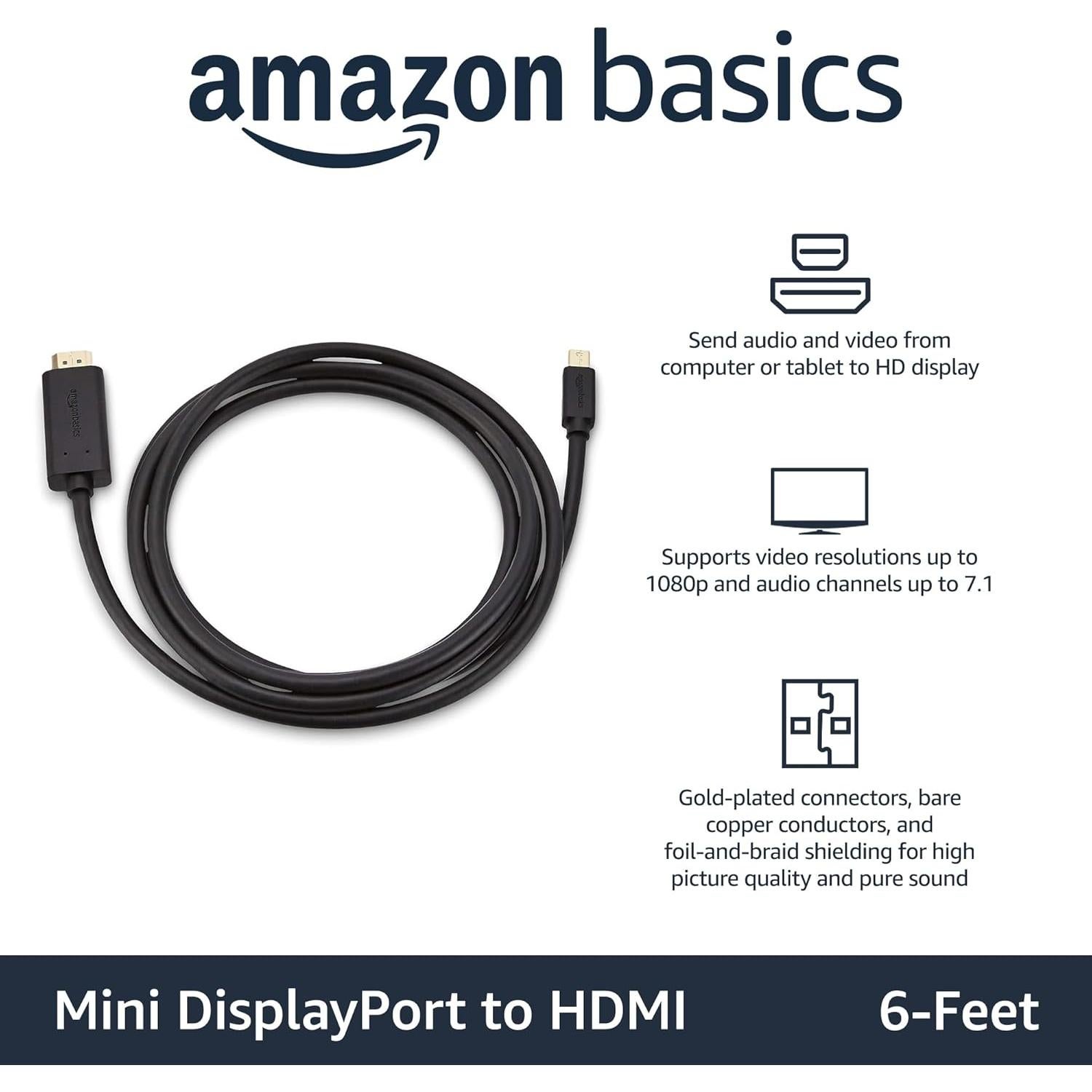 Cable Mini DisplayPort a HDMI Amazon Basics 1.83m 1080p