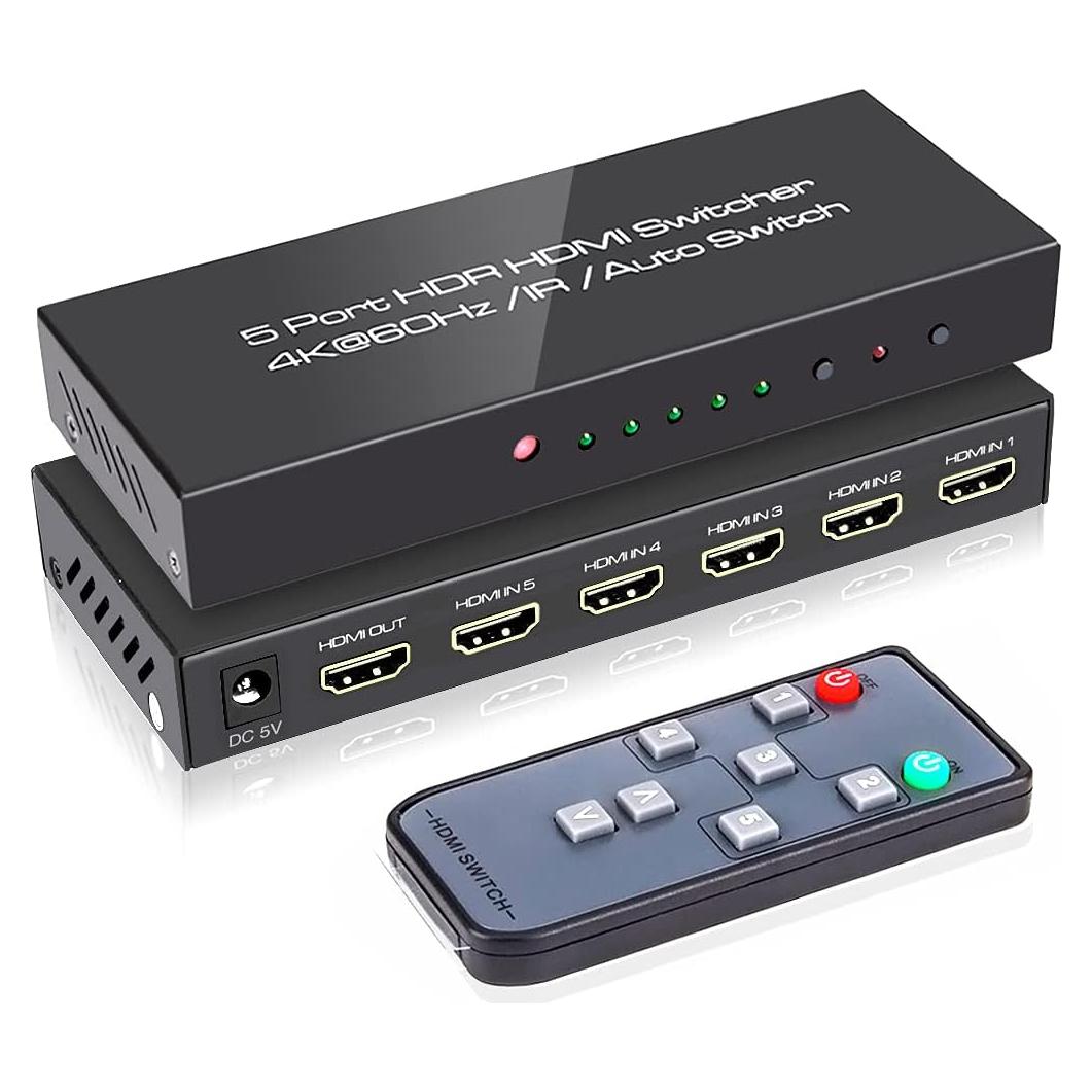 Interruptor HDMI 5 Puertos ROOFULL 4K@60Hz Control Remoto