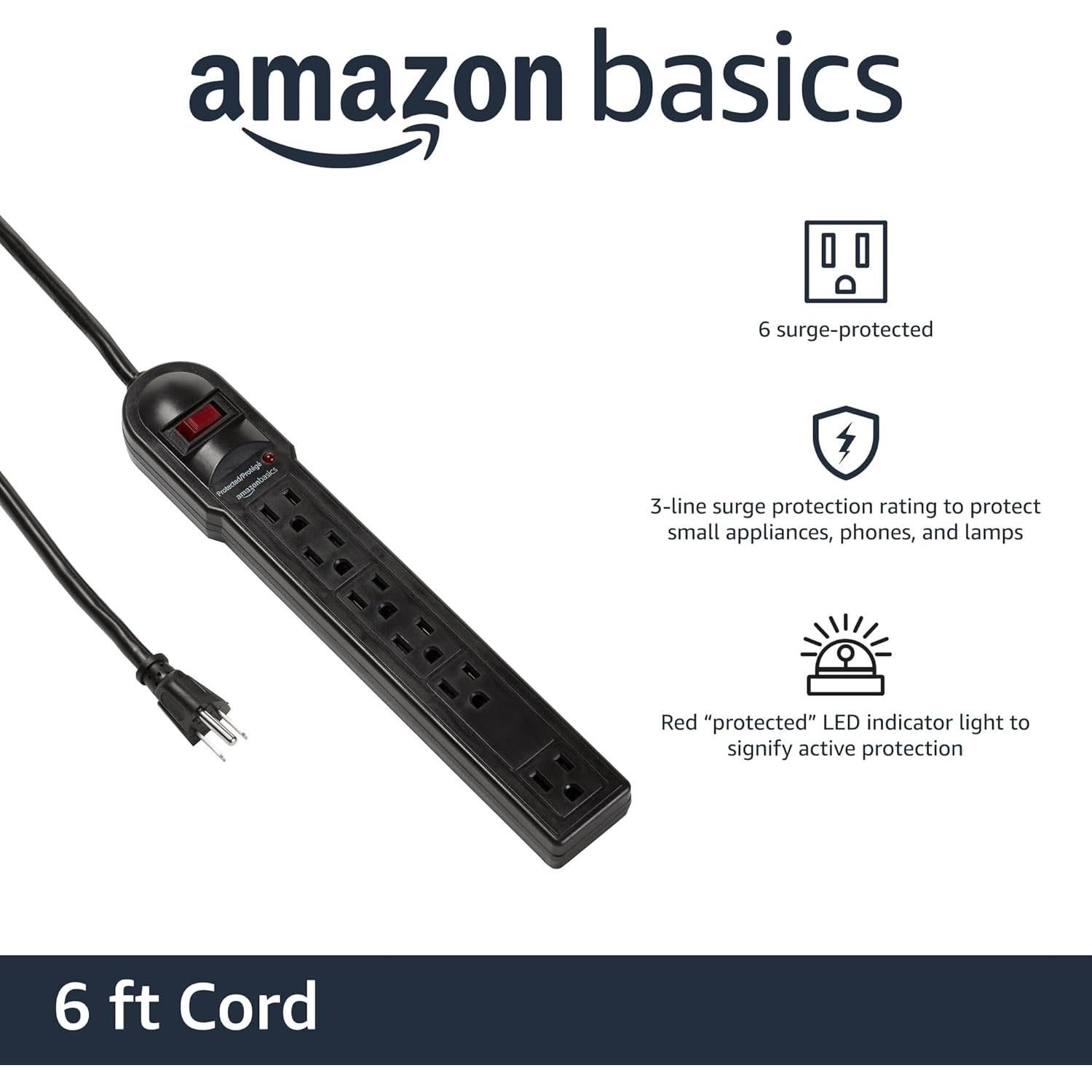 Protector de Sobretensión Amazon Basics 6 Salidas 790 Julios Negro