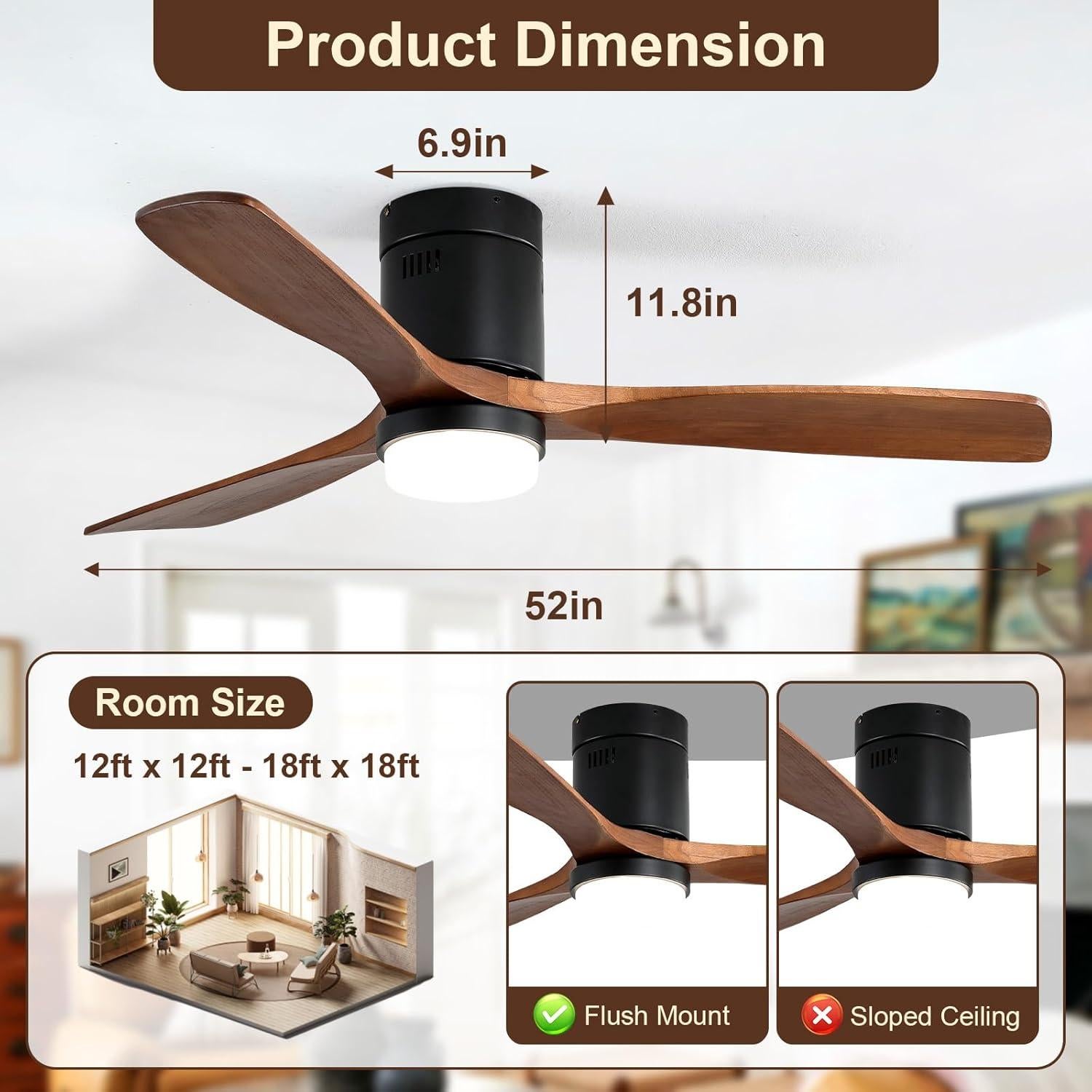 Ventilador de Techo Sofucor 52" con Luz y Control Remoto