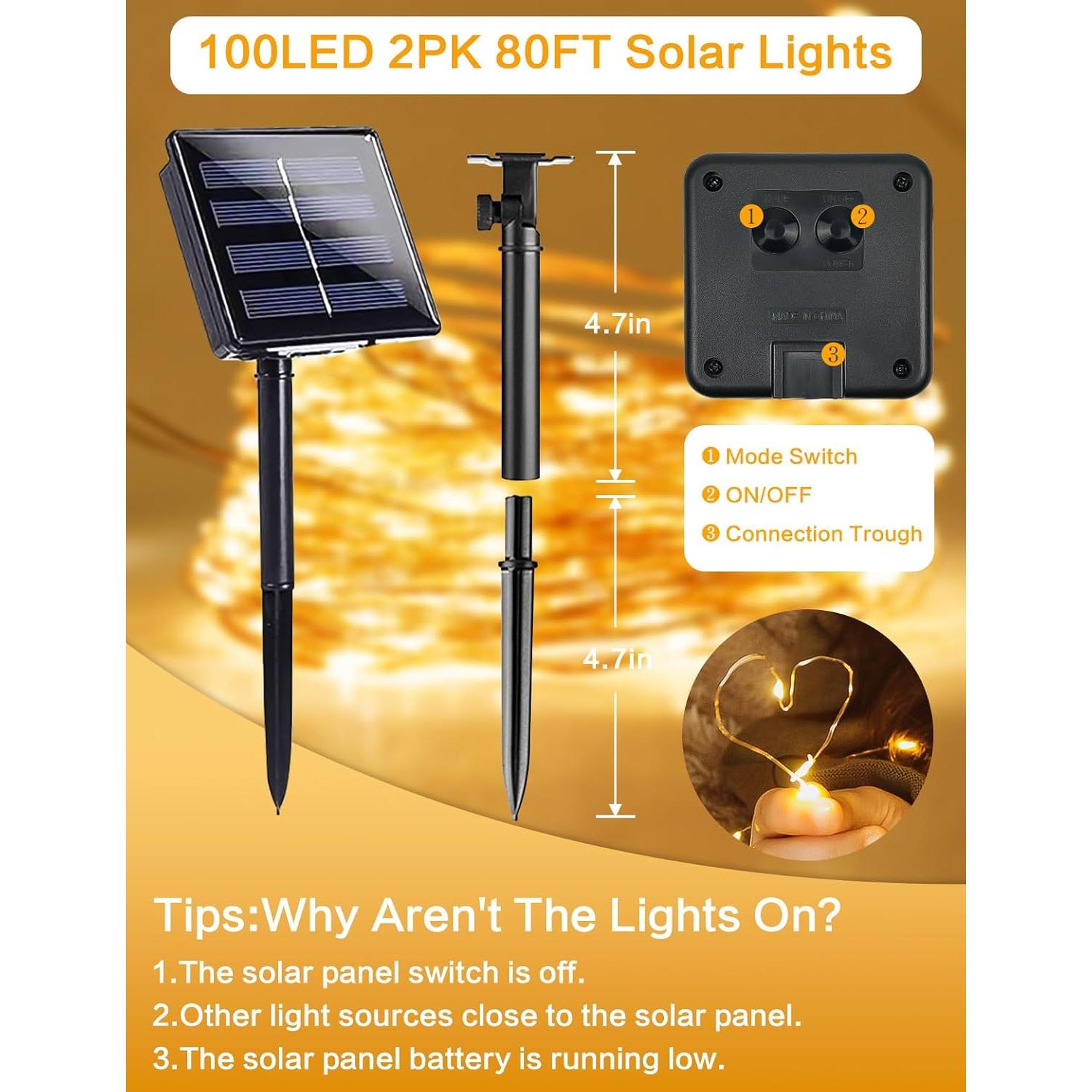 Luces de Cadena Solares BHCLIGHT 80FT 200LED Impermeables