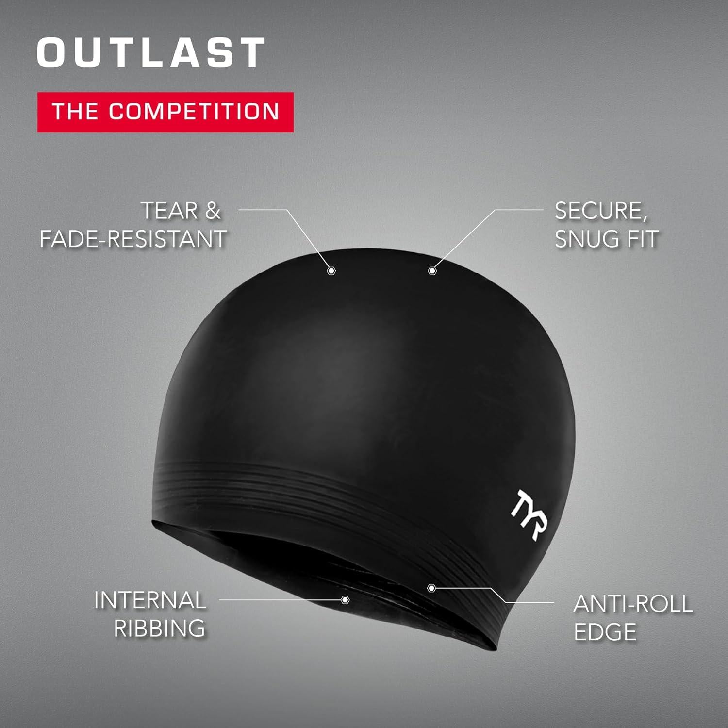 Gorro de natación de látex TYR unisex - Ajuste hidrodinámico