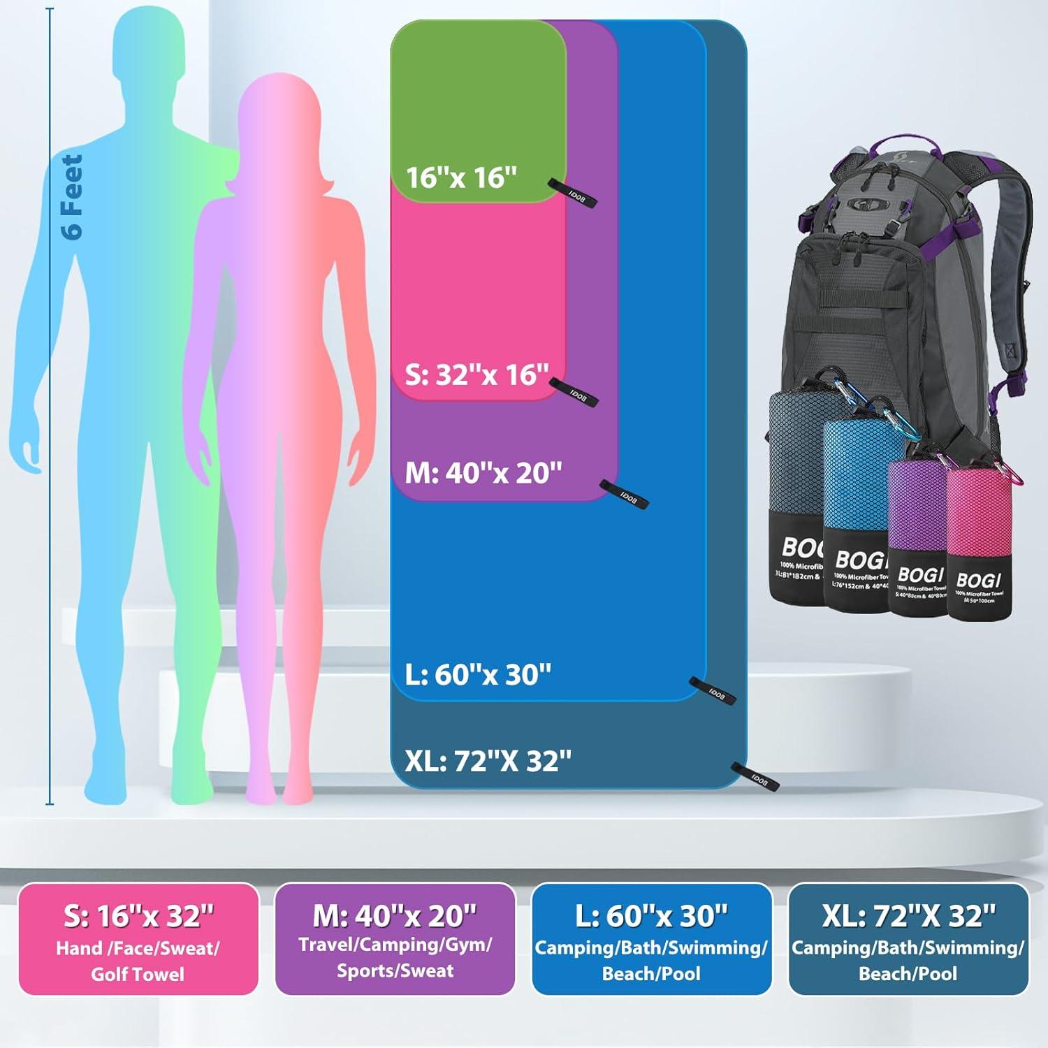 Toalla de Microfibra BOGI 4 Piezas Secado Rápido 60x30cm