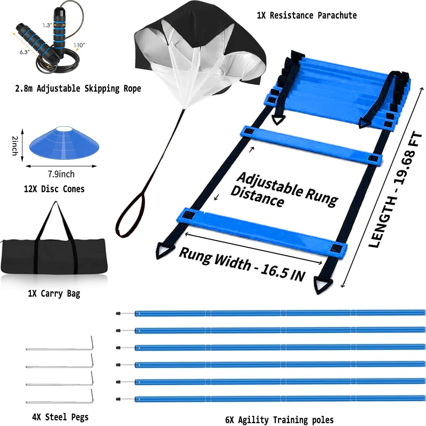 Set de Entrenamiento de Velocidad Vztipki Z-001 - 6m Escalera, 6 Postes, 12 Conos